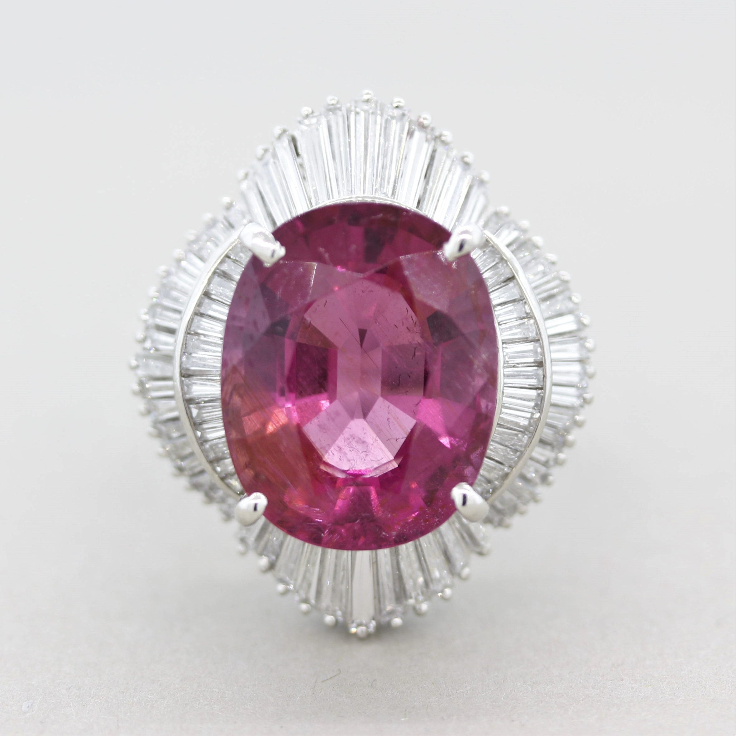 Large Pink Tourmaline Diamond Platinum Cocktail Ring