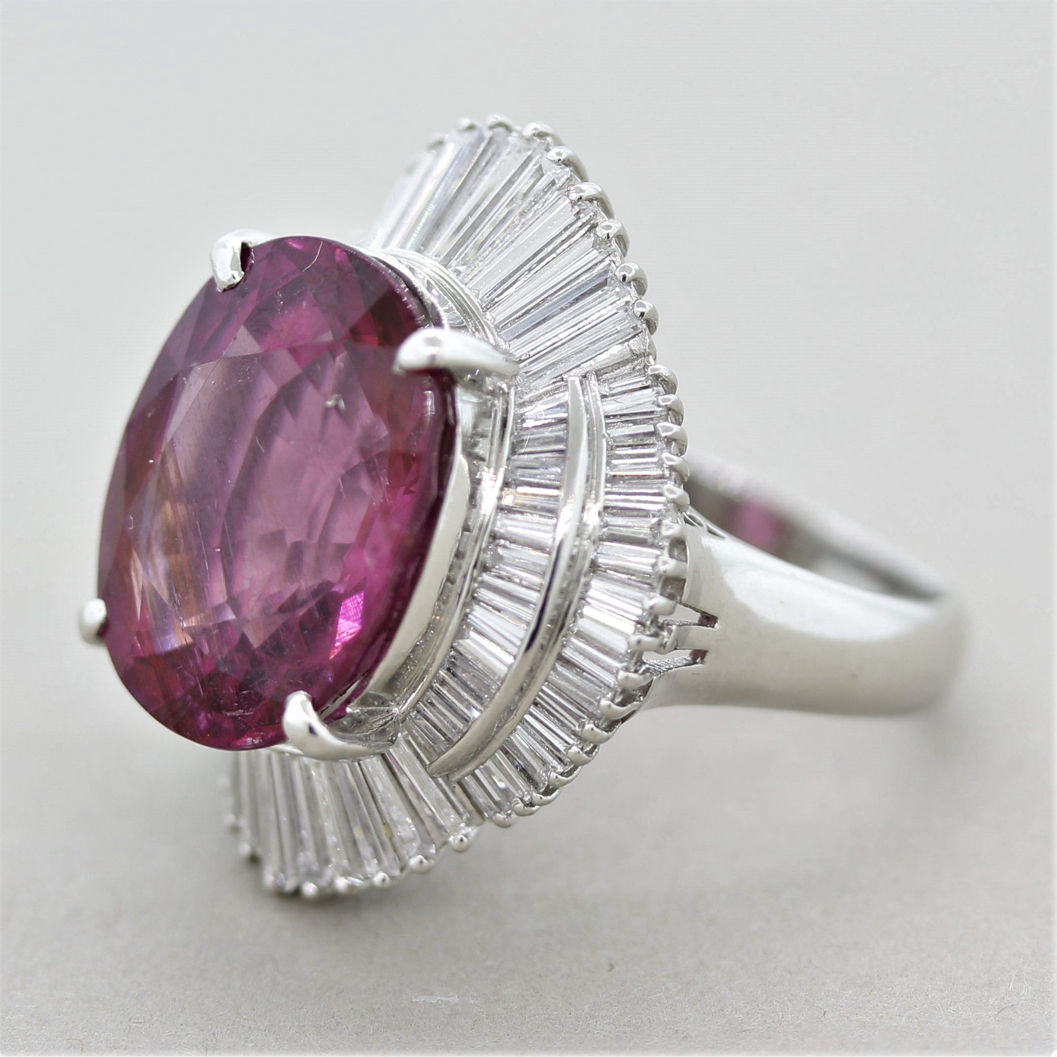 Large Pink Tourmaline Diamond Platinum Cocktail Ring