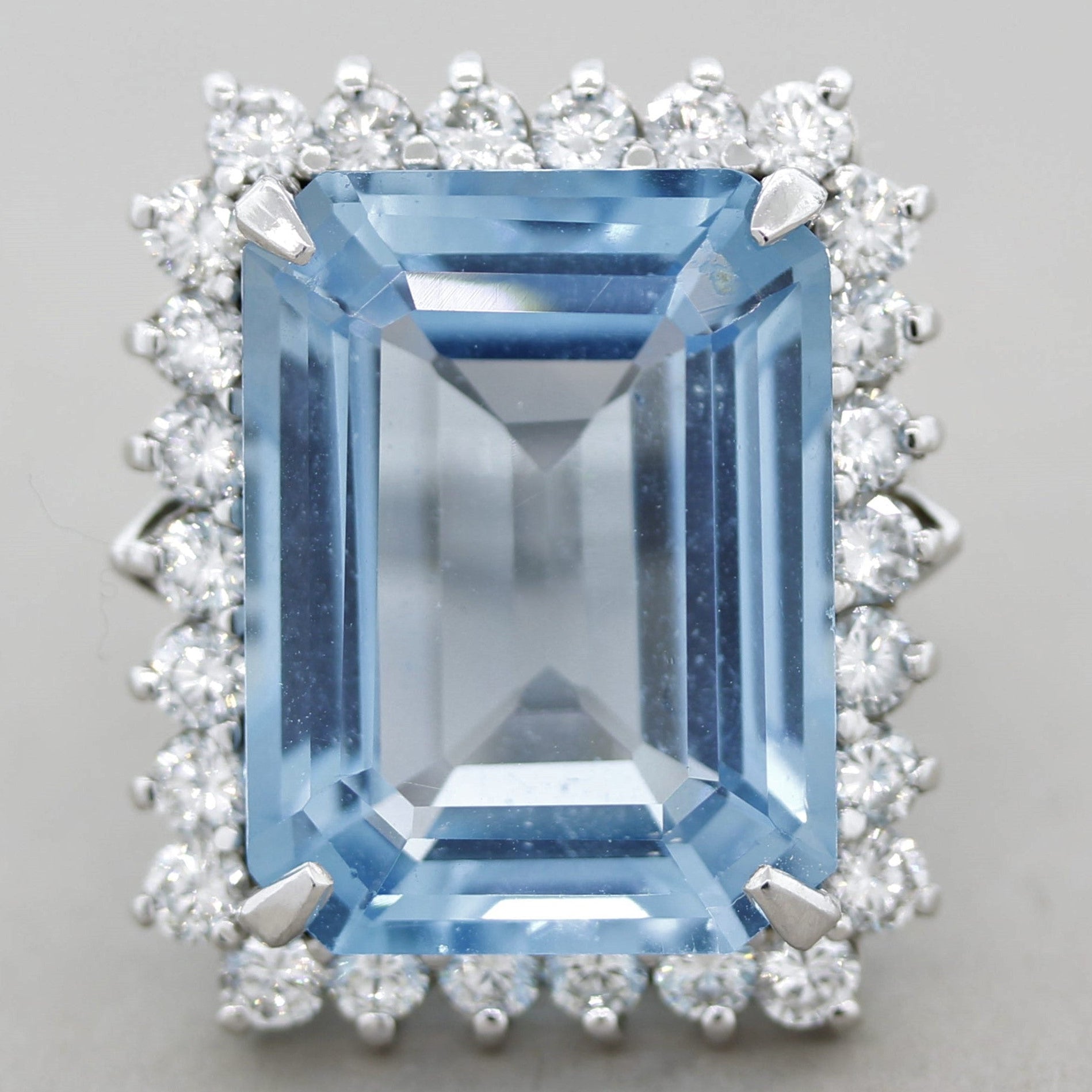 Swiss Blue Topaz Diamond Halo Platinum Cocktail Ring