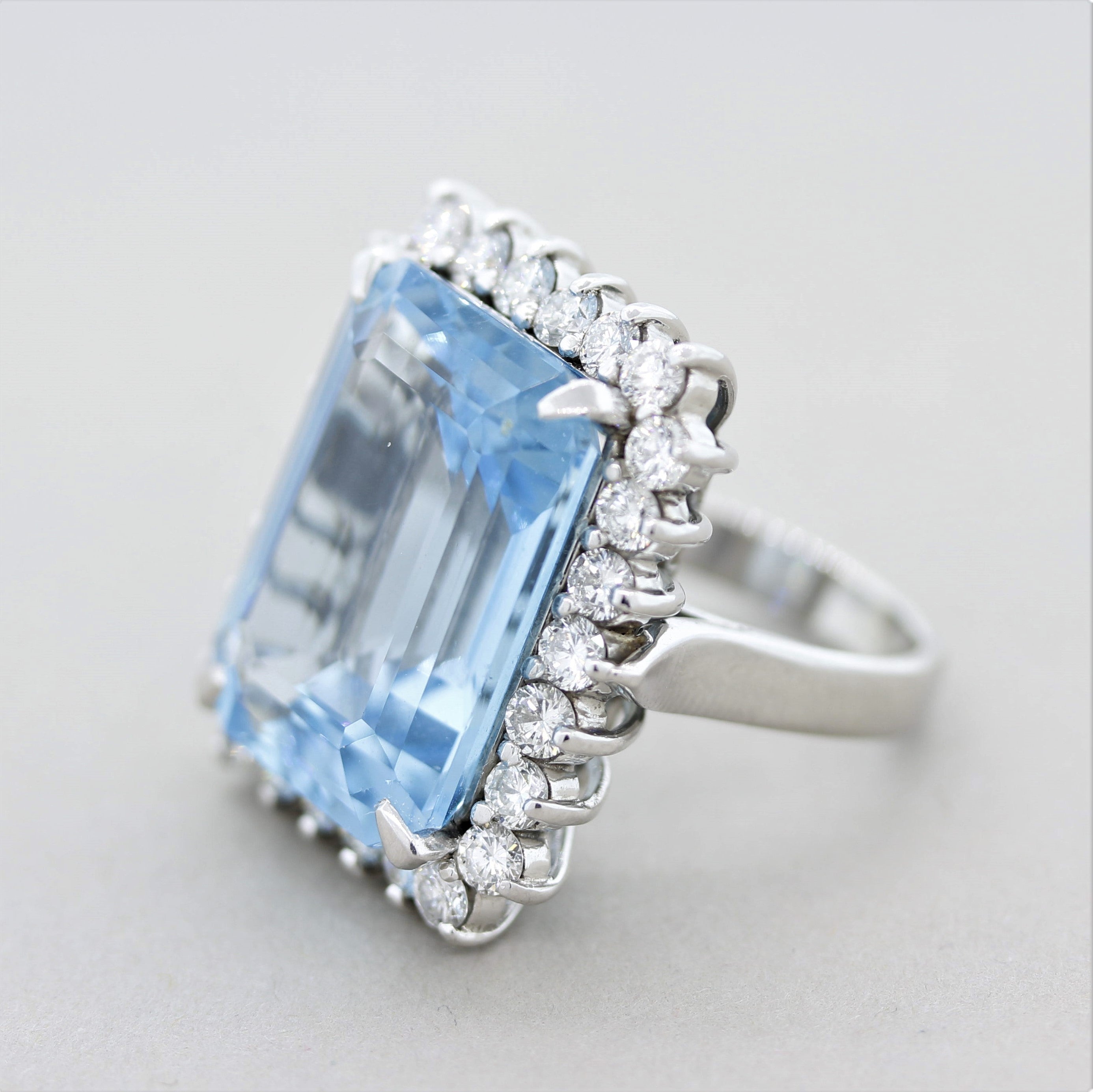 Swiss Blue Topaz Diamond Halo Platinum Cocktail Ring