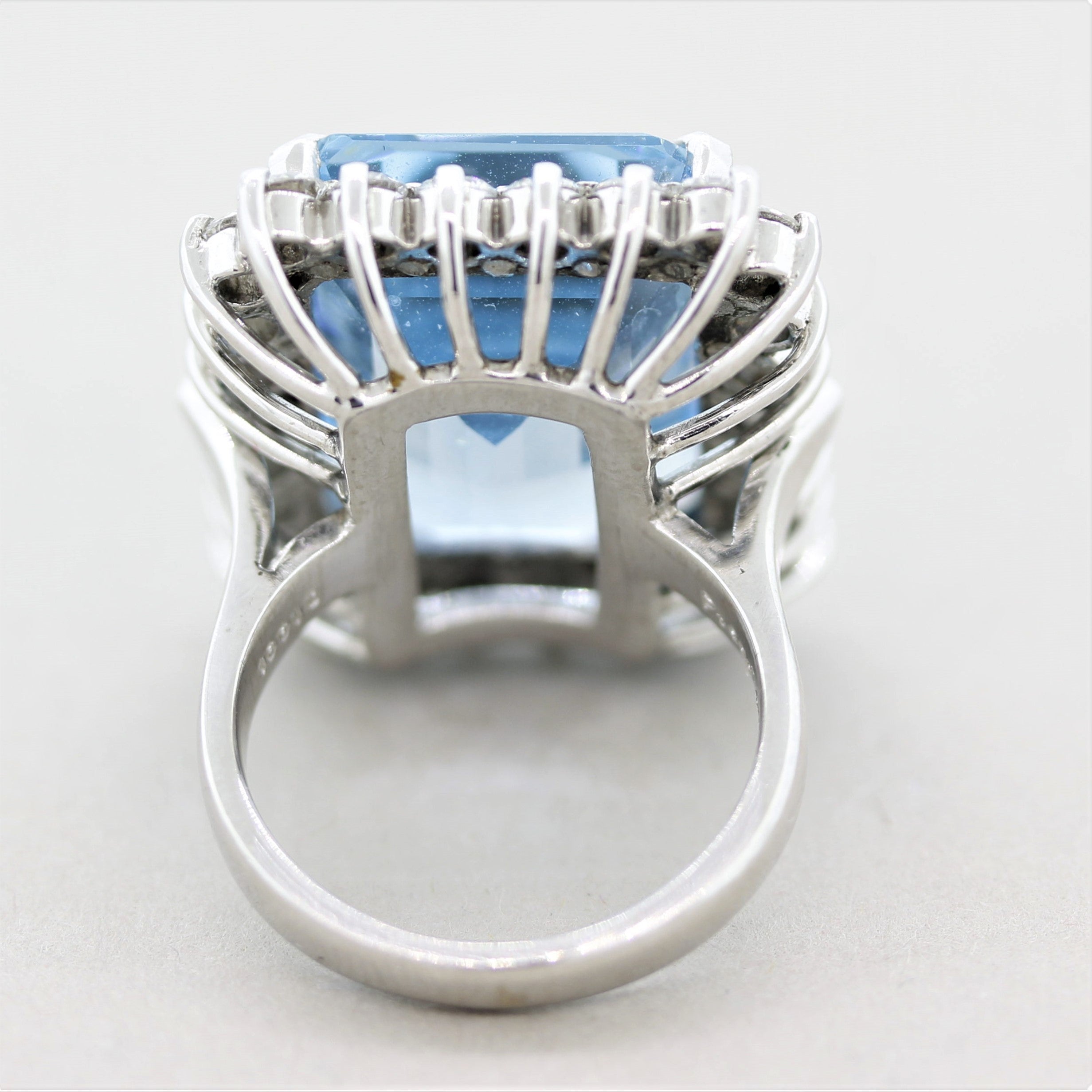 Swiss Blue Topaz Diamond Halo Platinum Cocktail Ring