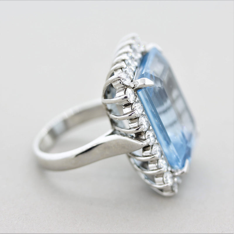 Swiss Blue Topaz Diamond Halo Platinum Cocktail Ring