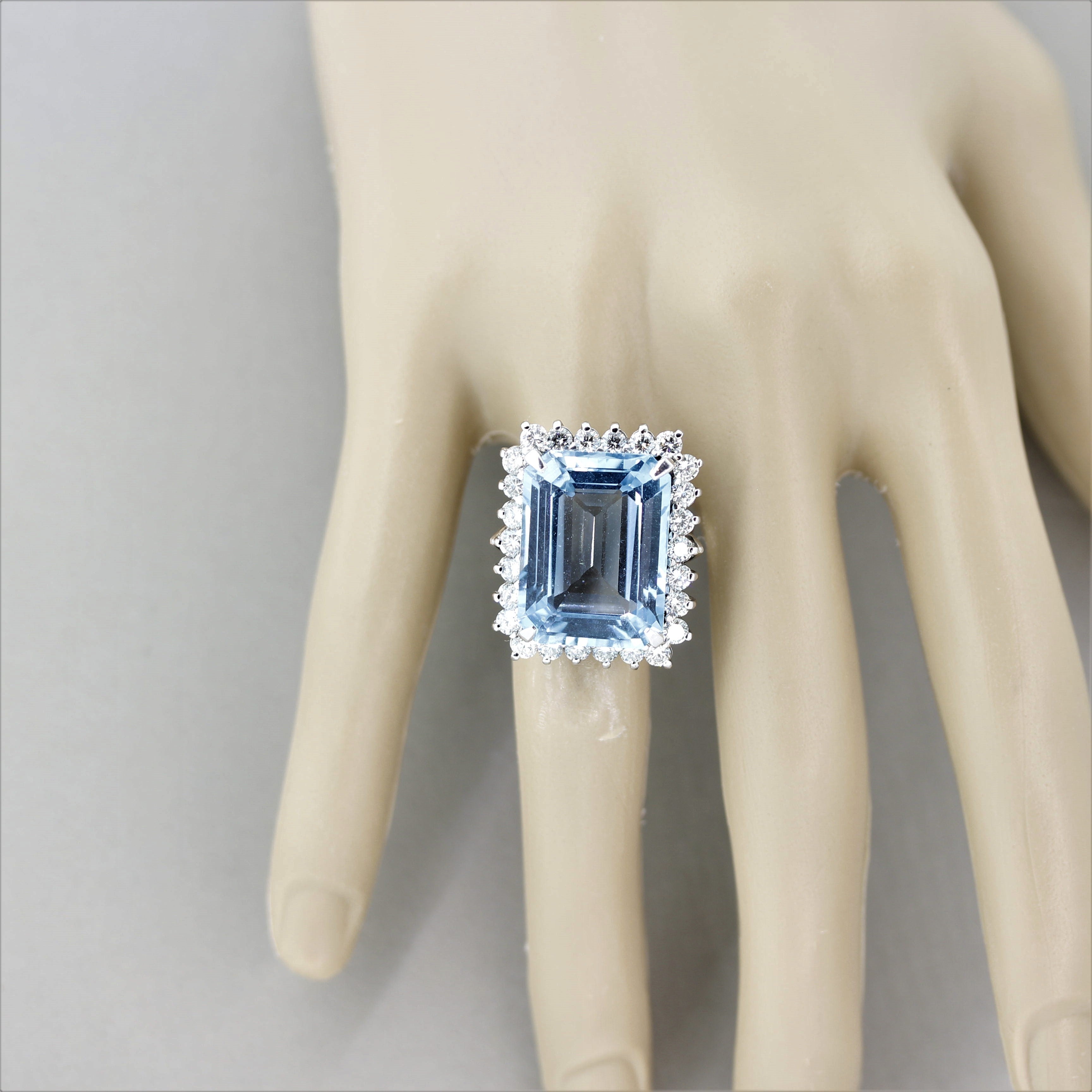 Swiss Blue Topaz Diamond Halo Platinum Cocktail Ring