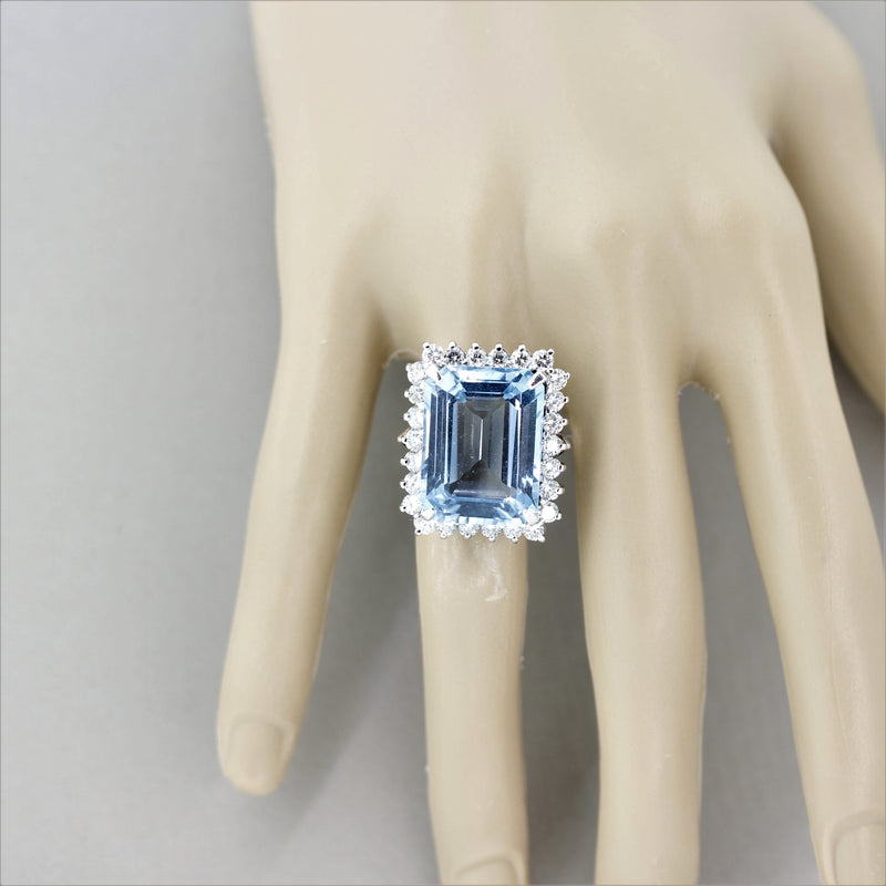 Swiss Blue Topaz Diamond Halo Platinum Cocktail Ring