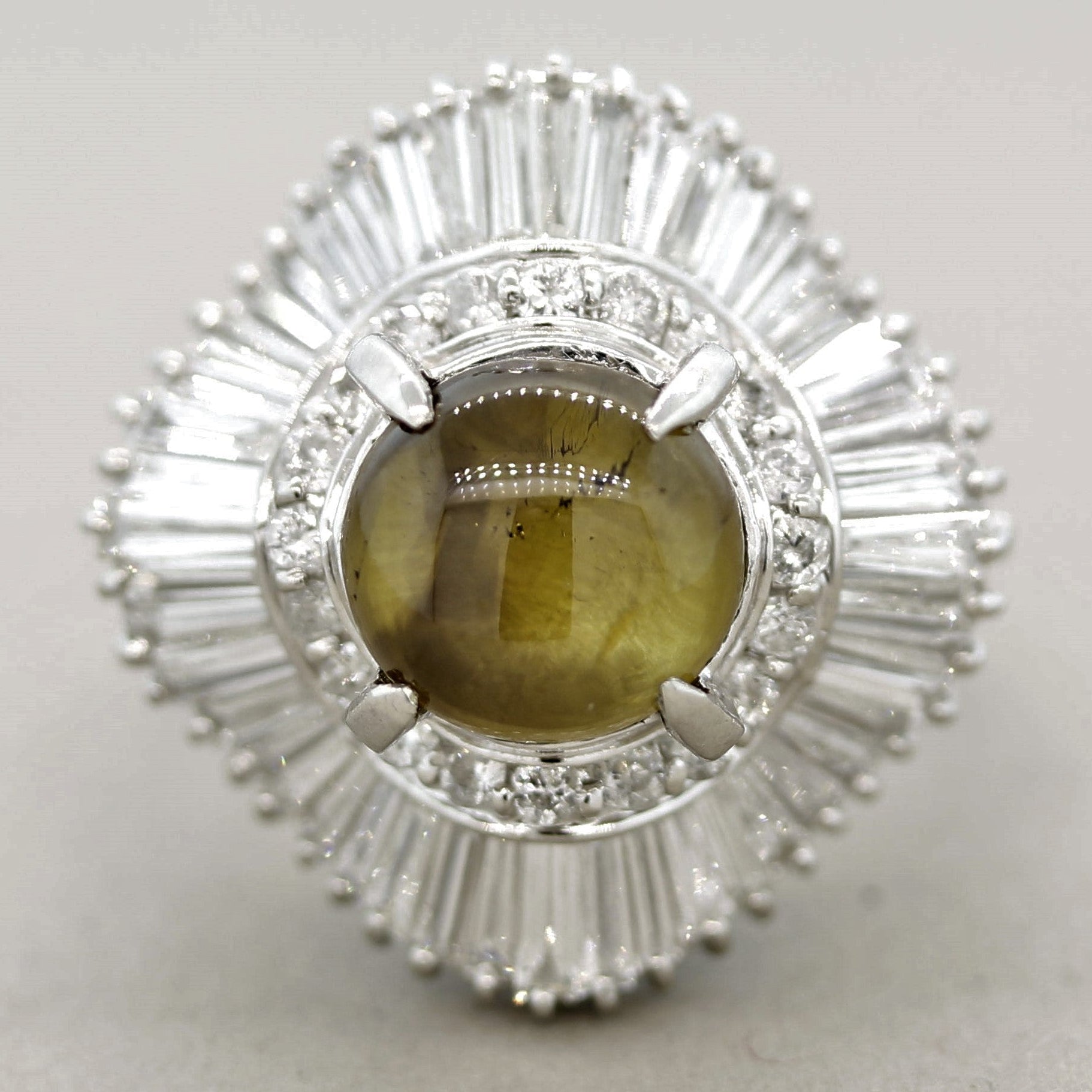 Cats Eye Chrysoberyl Diamond Platinum Ballerina Cocktail Ring