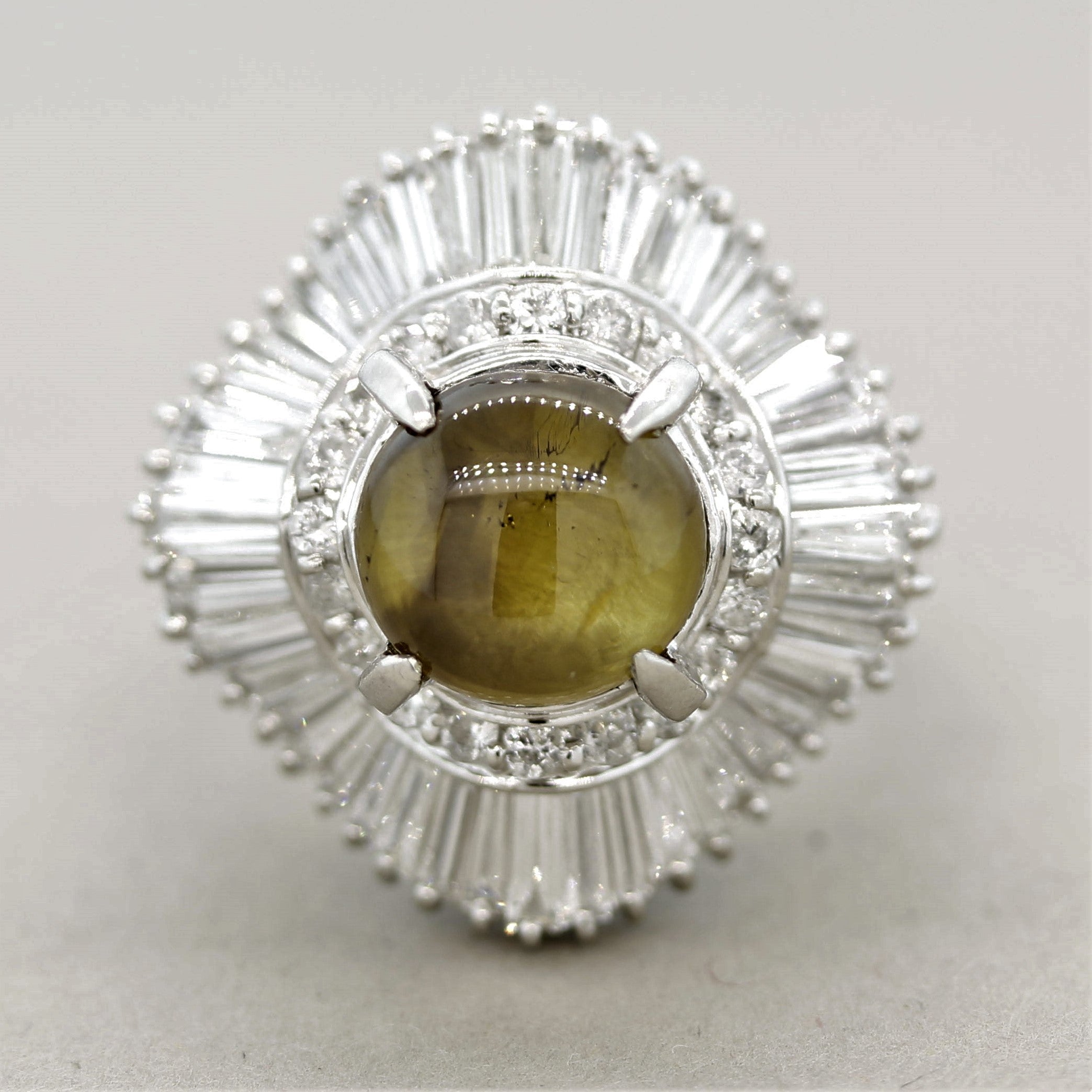 Cats Eye Chrysoberyl Diamond Platinum Ballerina Cocktail Ring