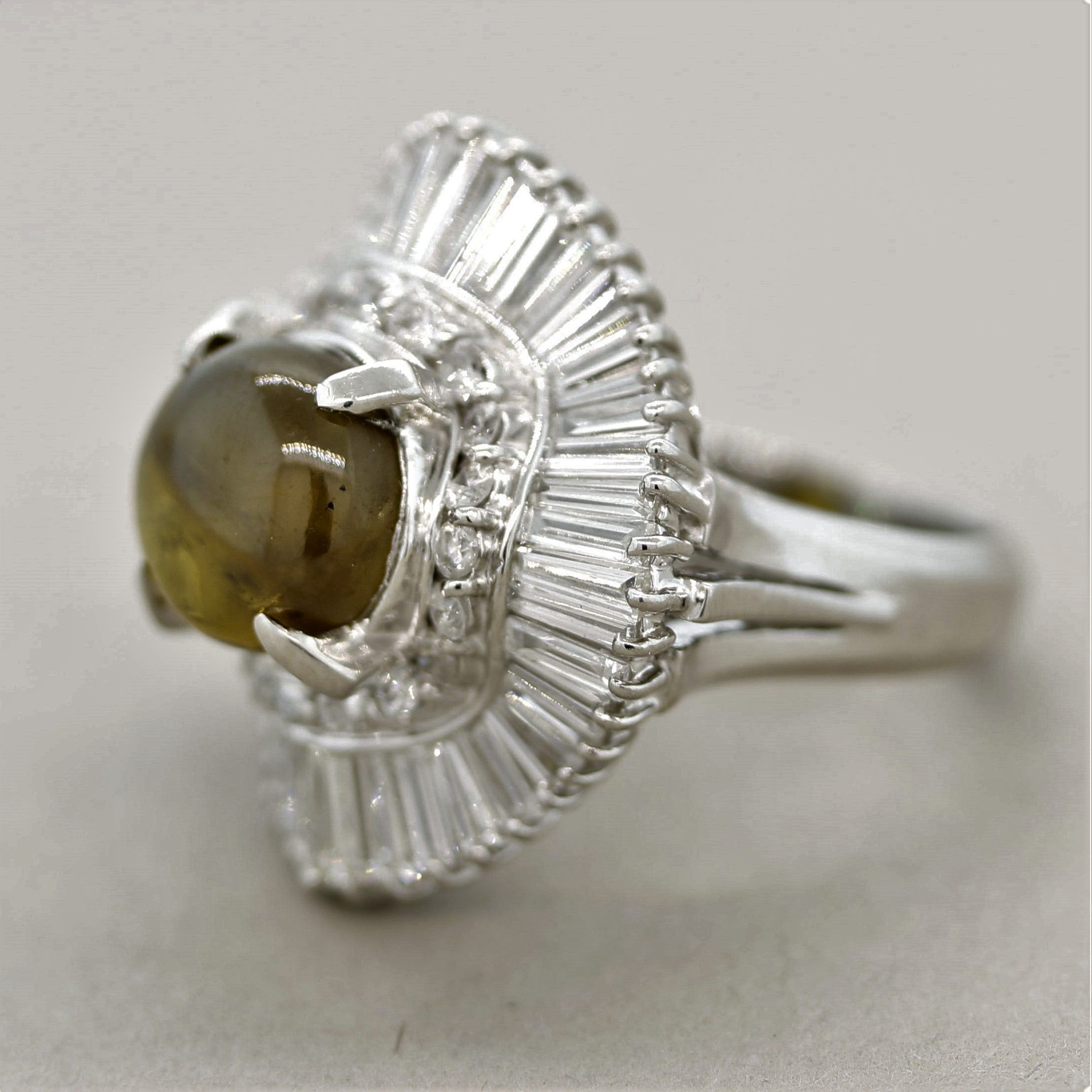 Cats Eye Chrysoberyl Diamond Platinum Ballerina Cocktail Ring