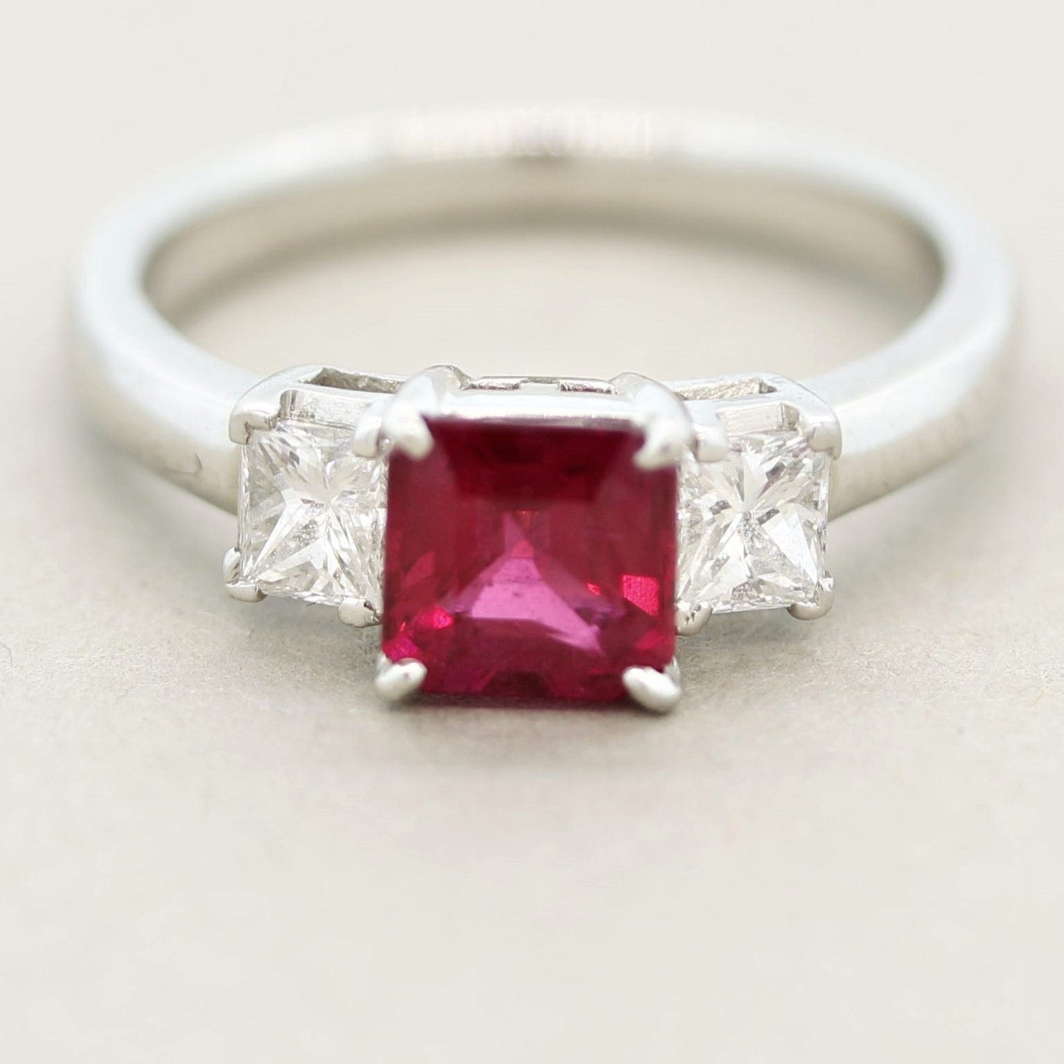 Ruby Diamond 3-Stone Platinum Ring