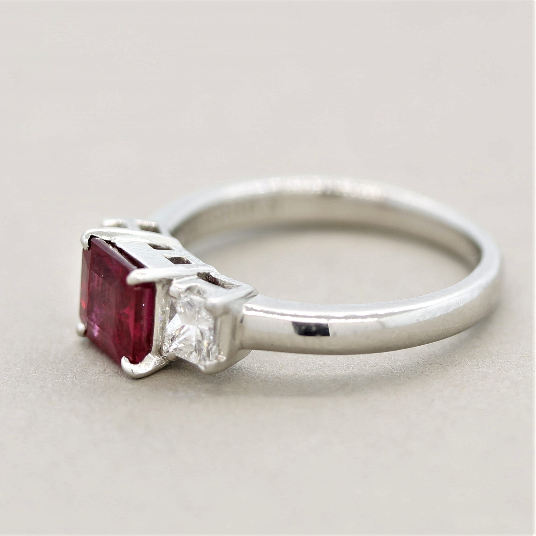 Ruby Diamond 3-Stone Platinum Ring