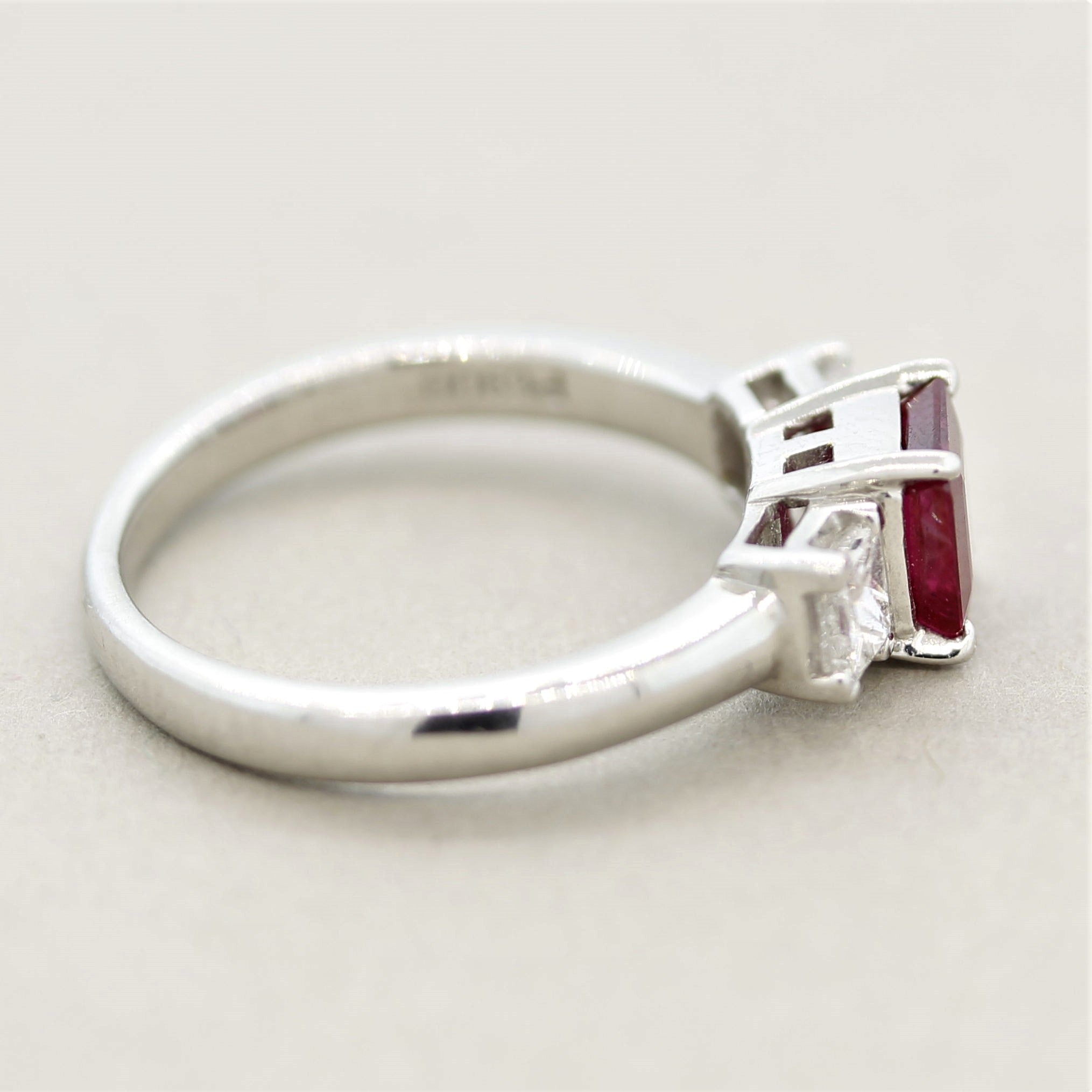 Ruby Diamond 3-Stone Platinum Ring