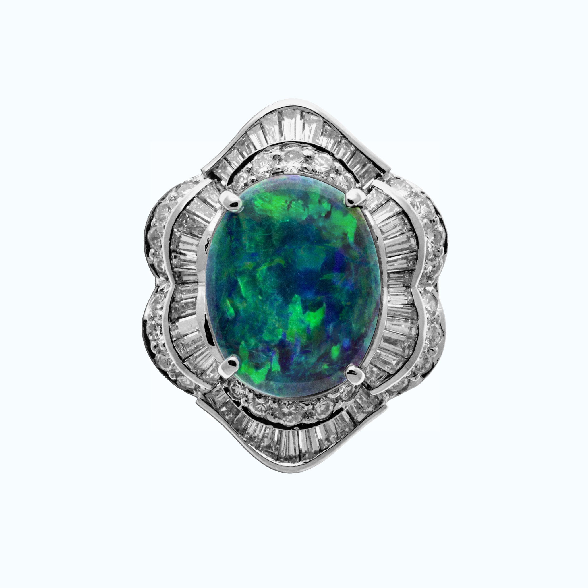 Australian Black Opal Diamond Platinum Cocktail Ring