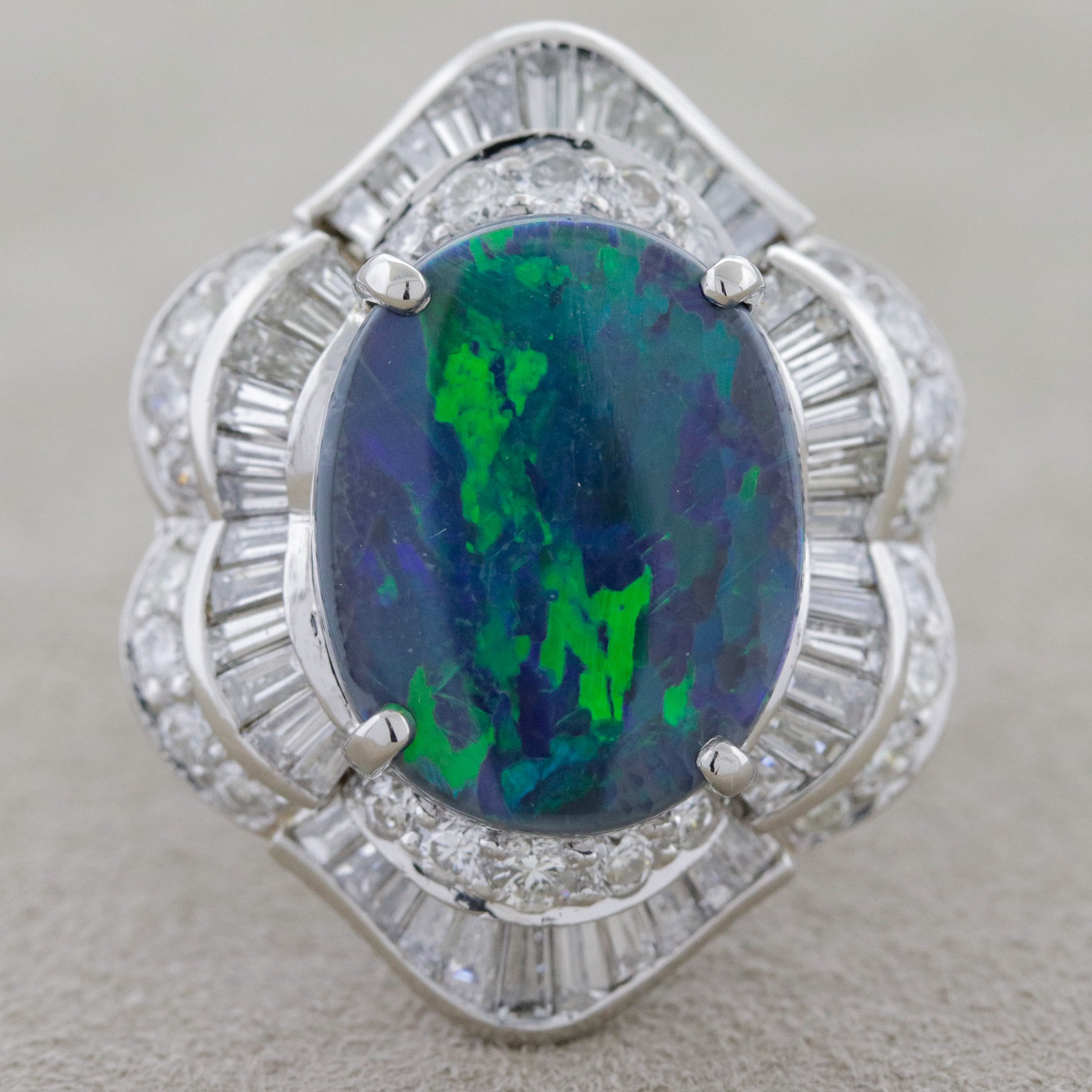 Australian Black Opal Diamond Platinum Cocktail Ring