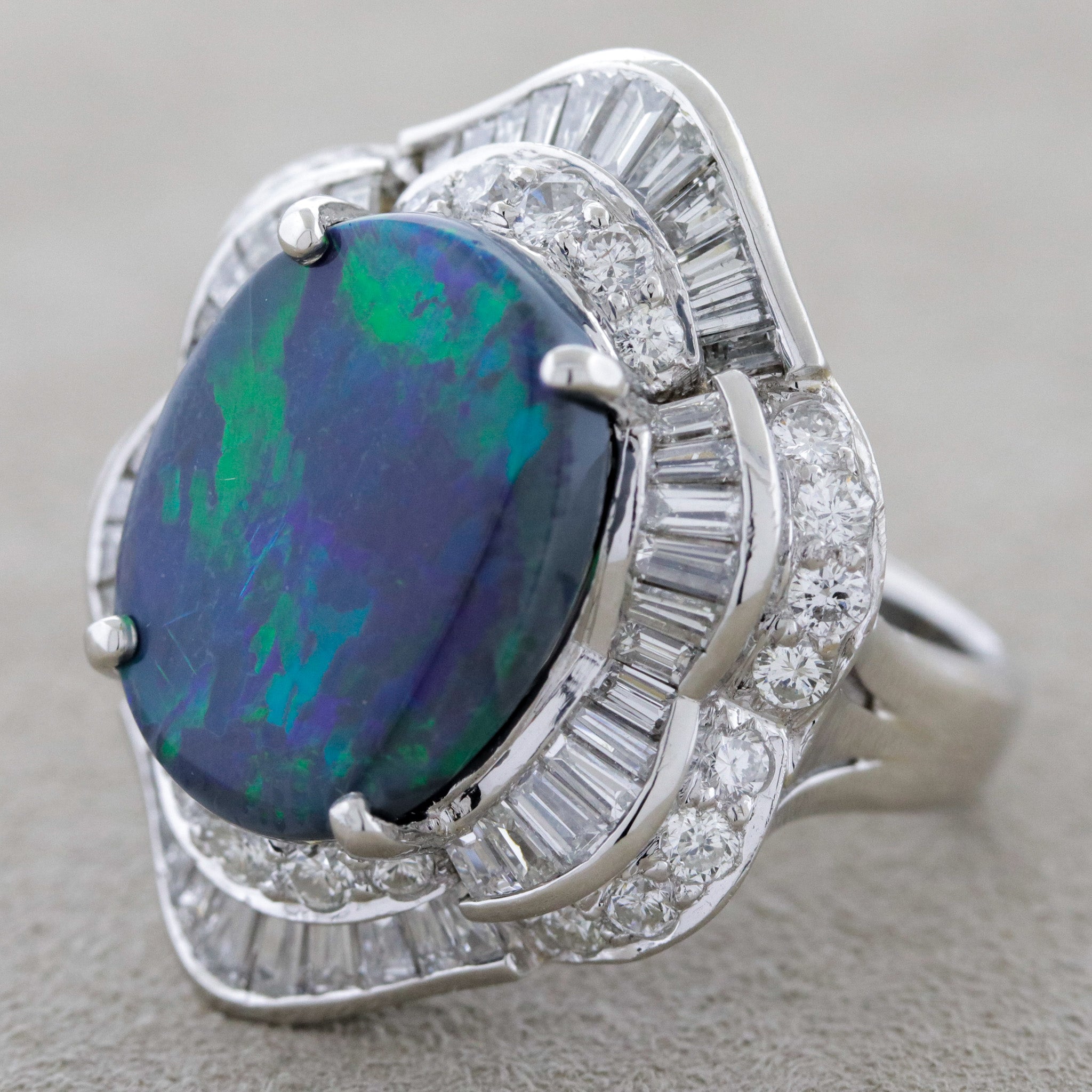 Australian Black Opal Diamond Platinum Cocktail Ring