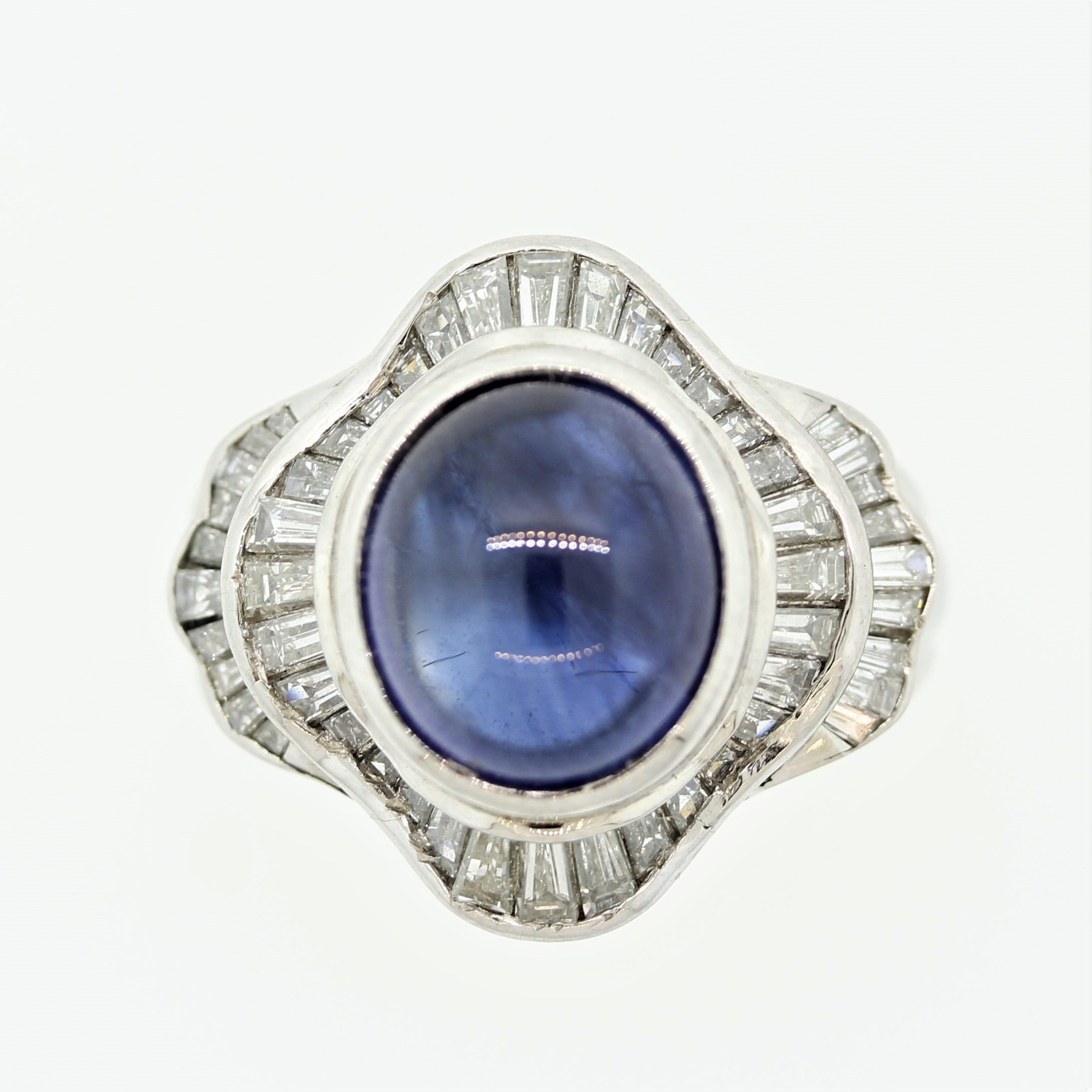 Cabochon Sapphire Diamond Platinum Ring