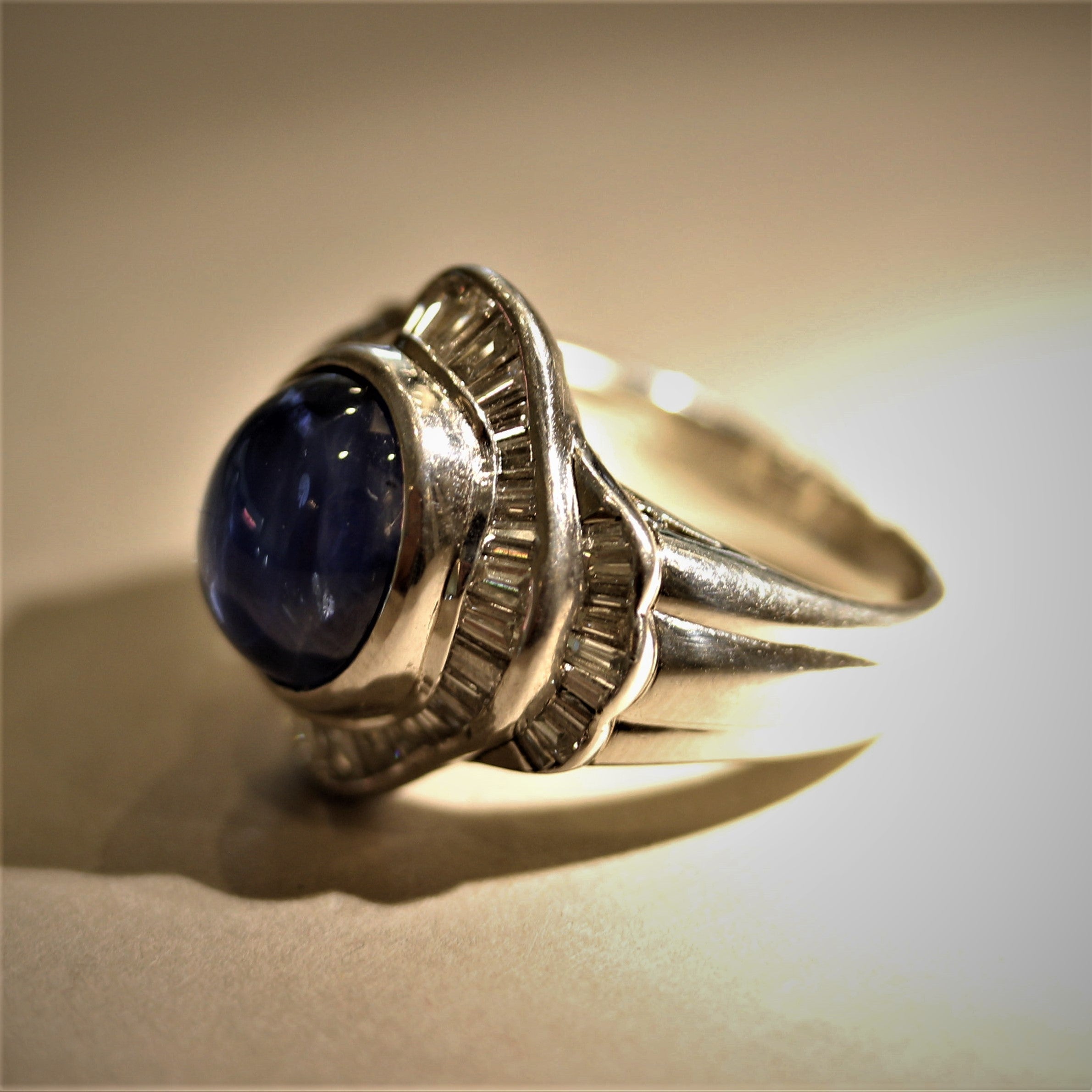 Cabochon Sapphire Diamond Platinum Ring