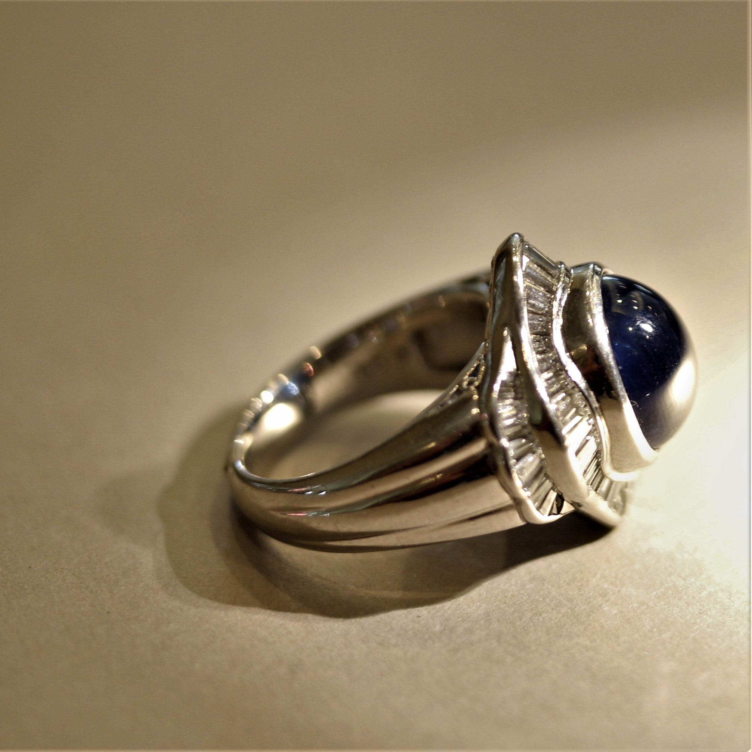 Cabochon Sapphire Diamond Platinum Ring