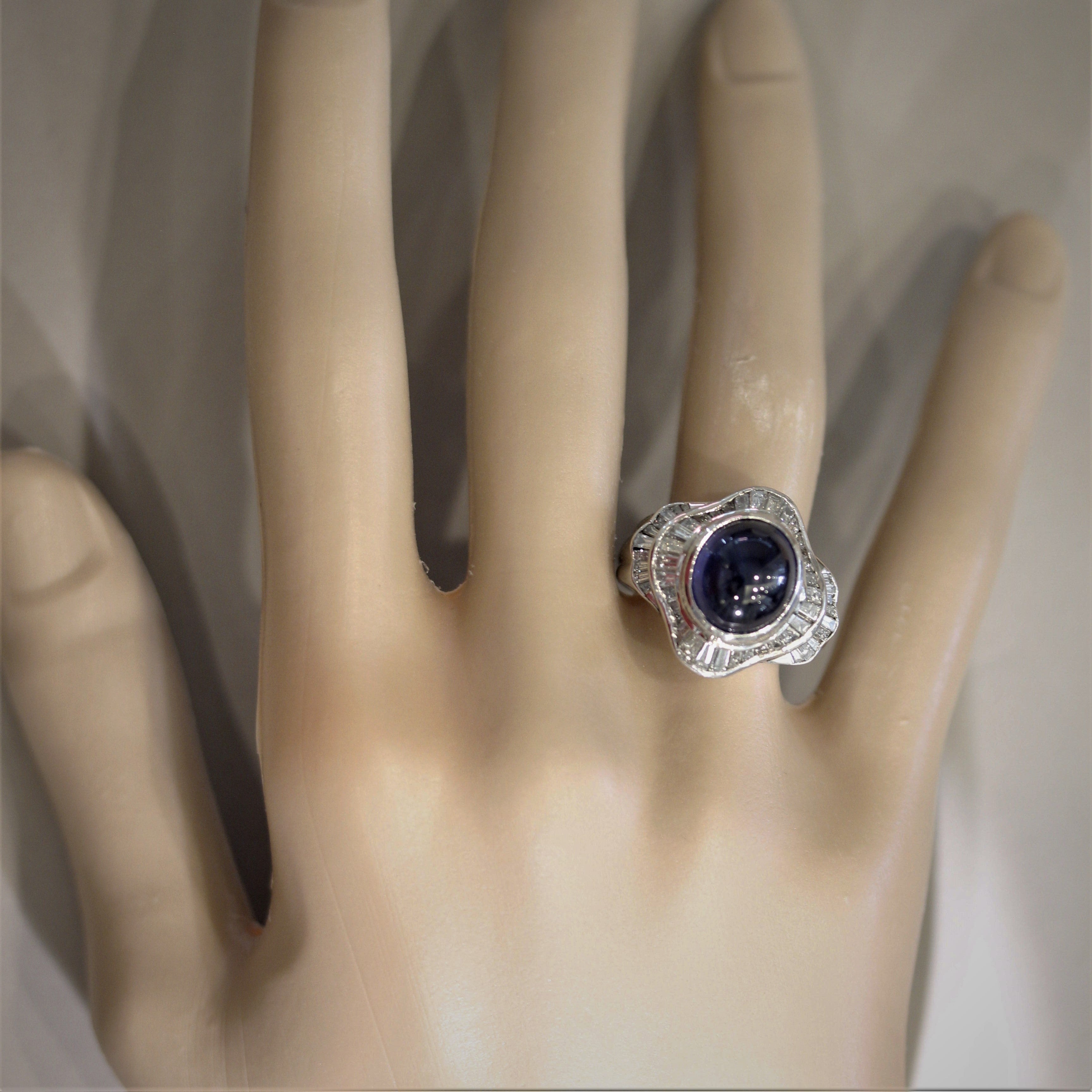 Cabochon Sapphire Diamond Platinum Ring