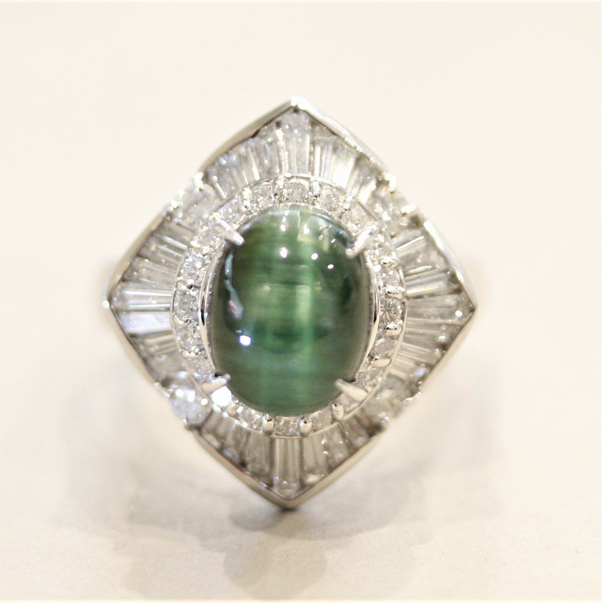 Cat’s Eye Tourmaline Diamond Platinum Ring