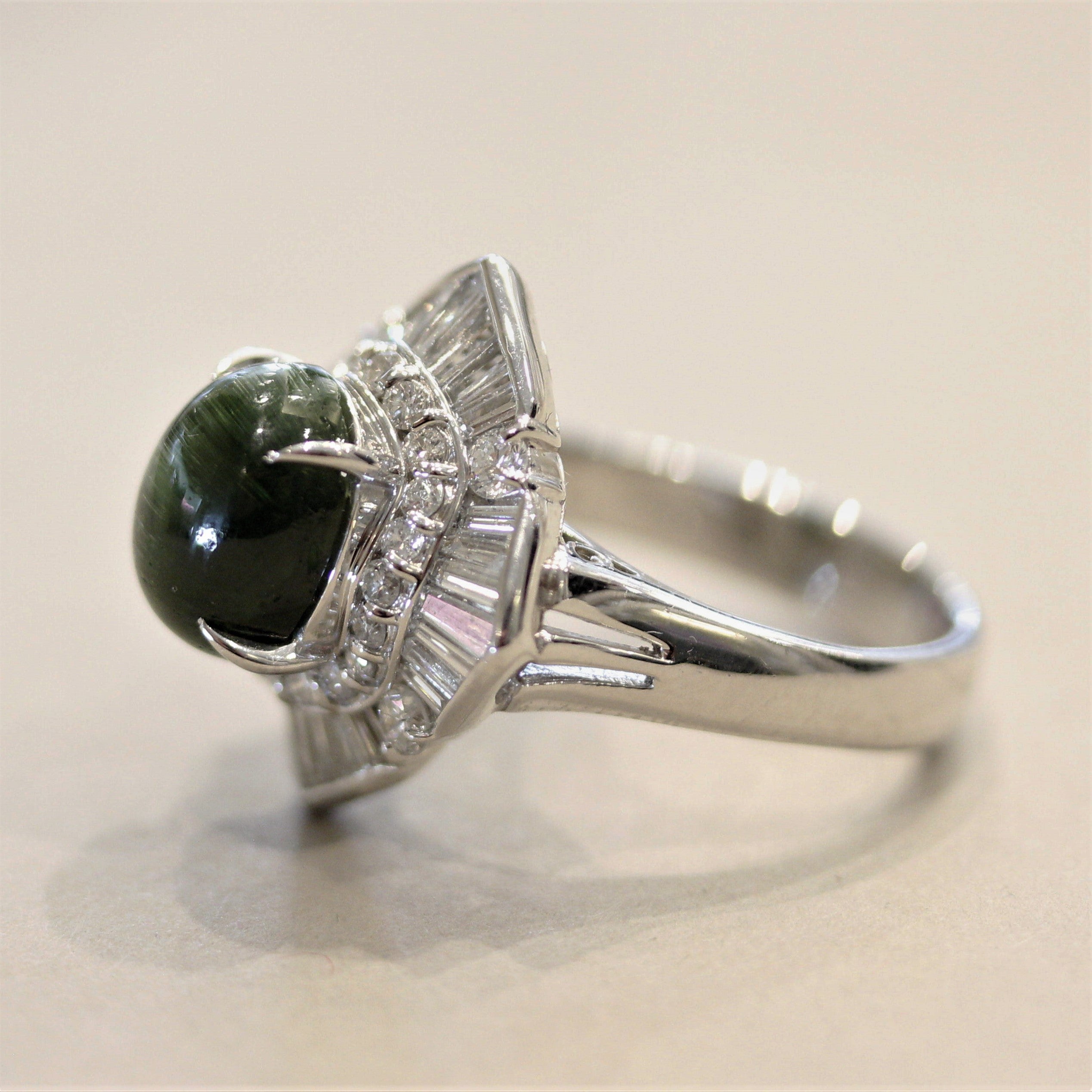 Cat’s Eye Tourmaline Diamond Platinum Ring