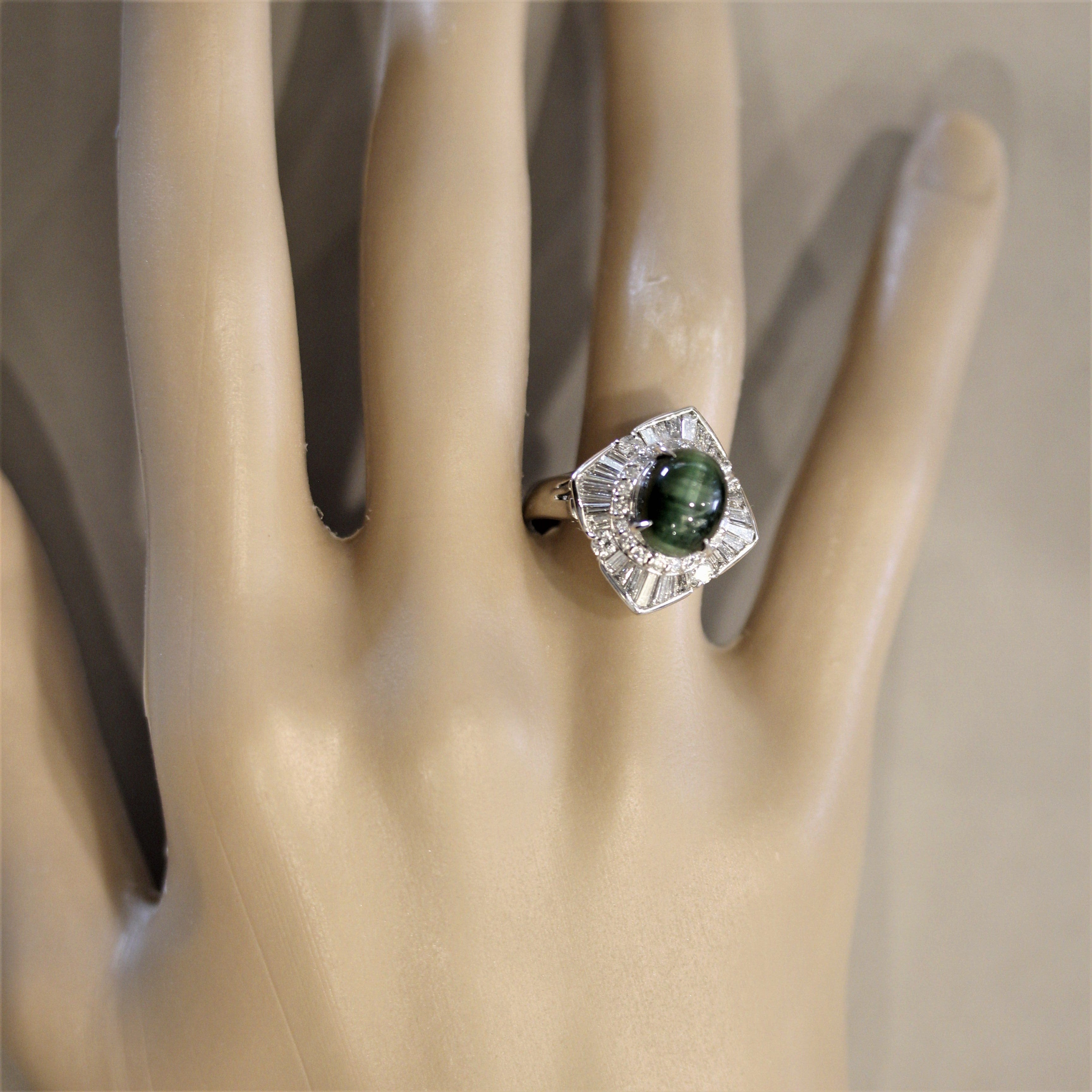 Cat’s Eye Tourmaline Diamond Platinum Ring