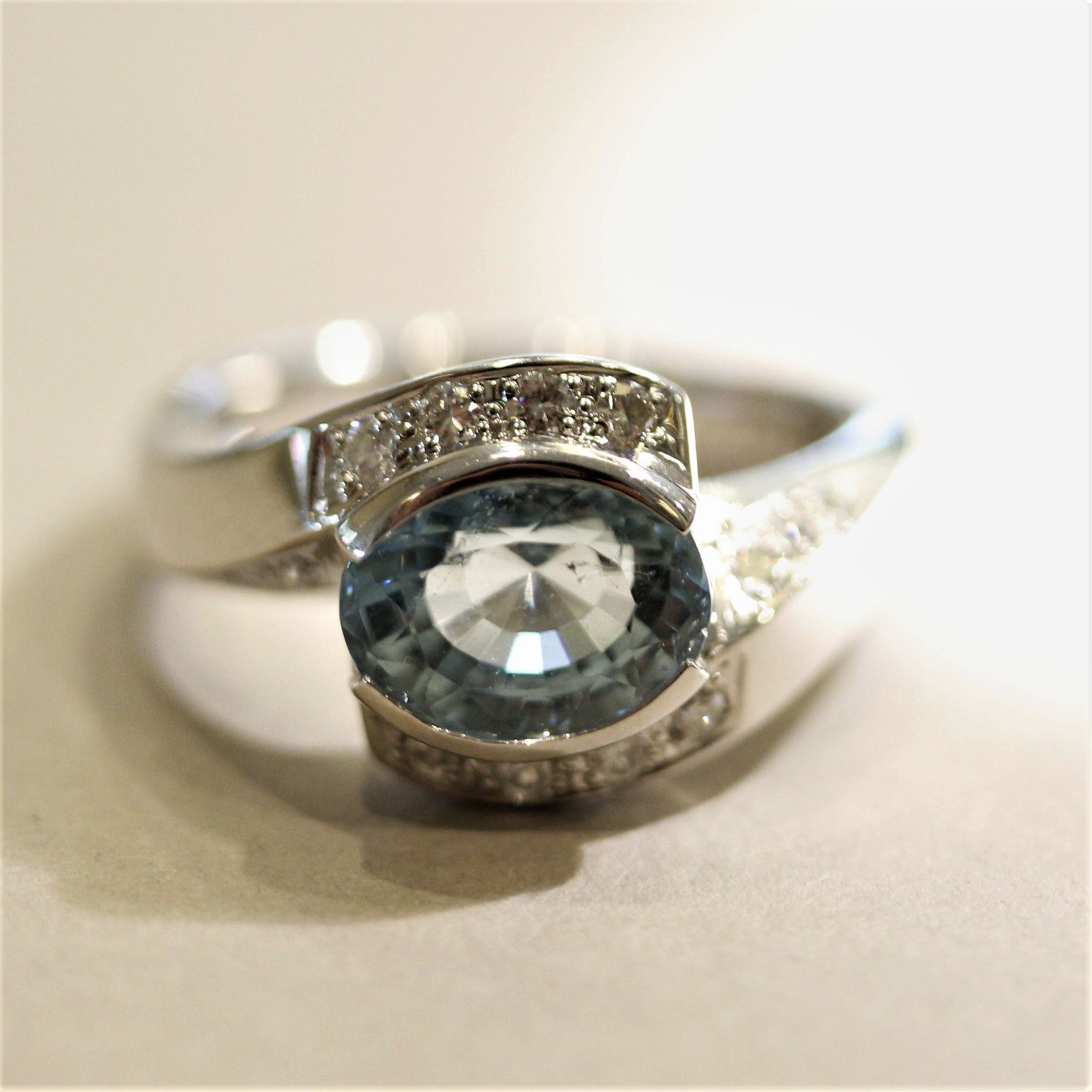 Aquamarine Diamond Platinum Ring