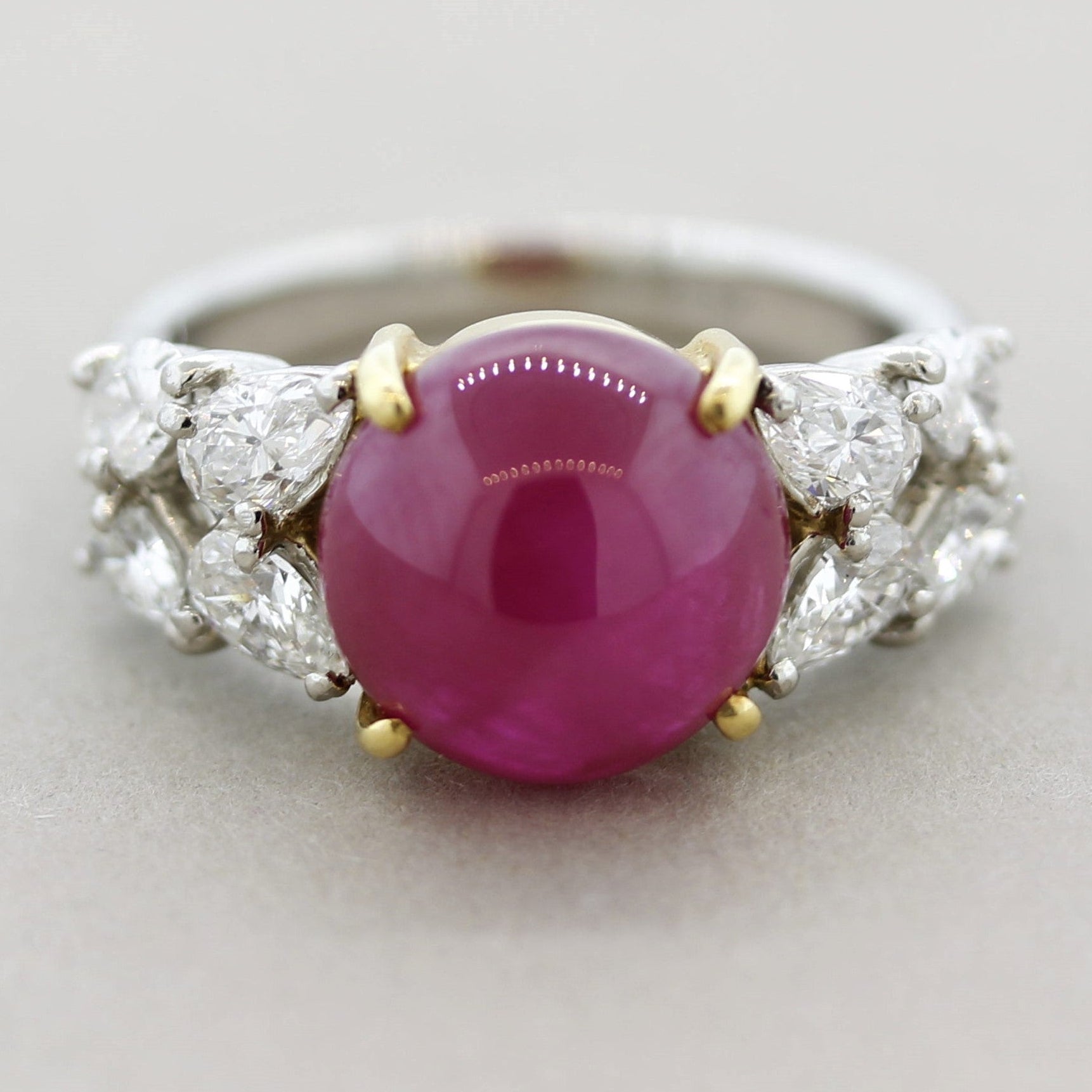 Cabochon Ruby Diamond Gold & Platinum Ring