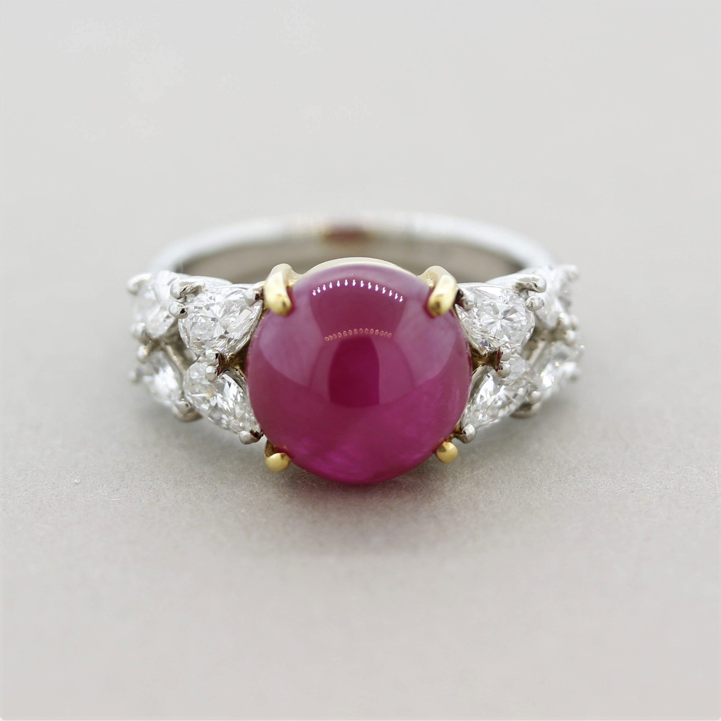 Cabochon Ruby Diamond Gold & Platinum Ring