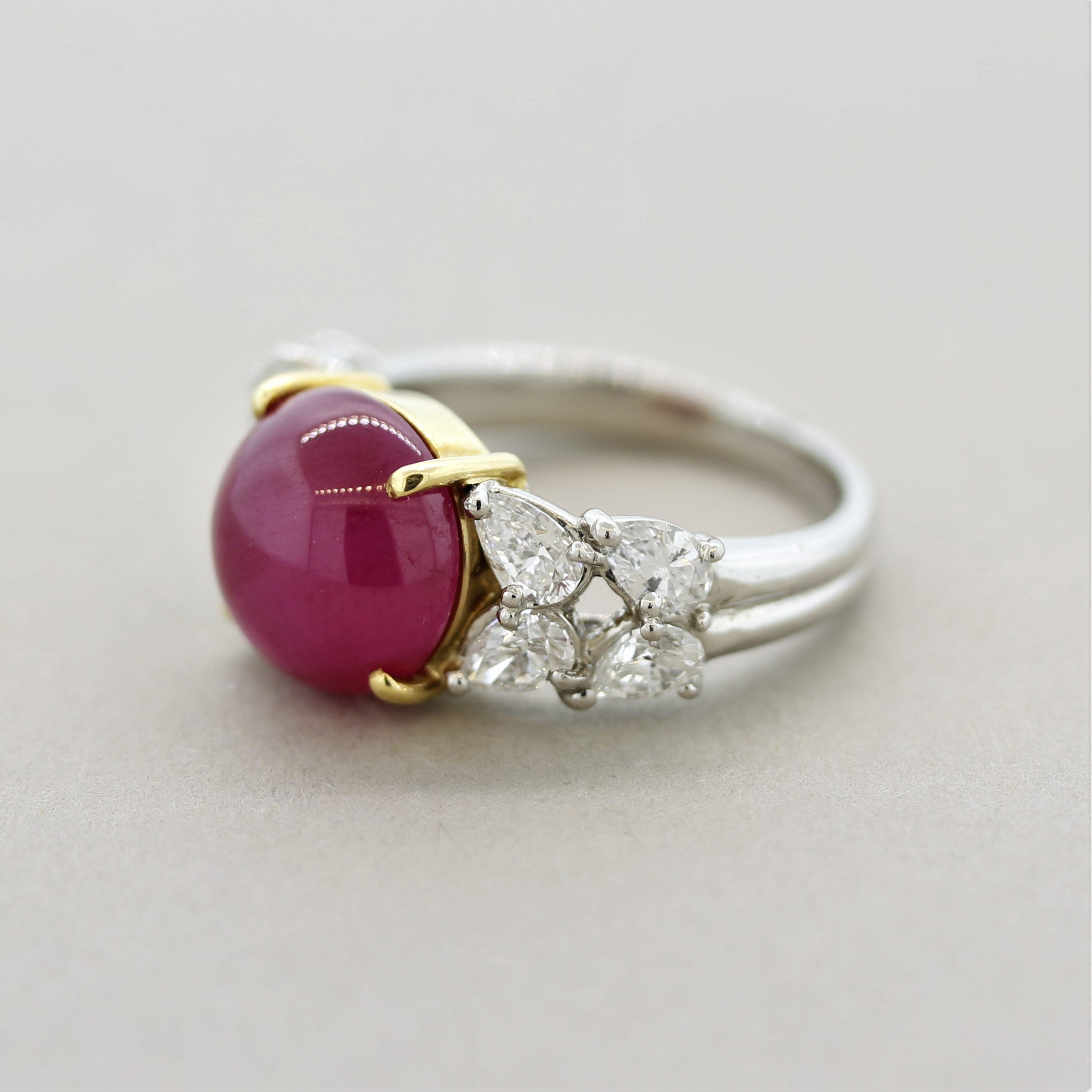 Cabochon Ruby Diamond Gold & Platinum Ring