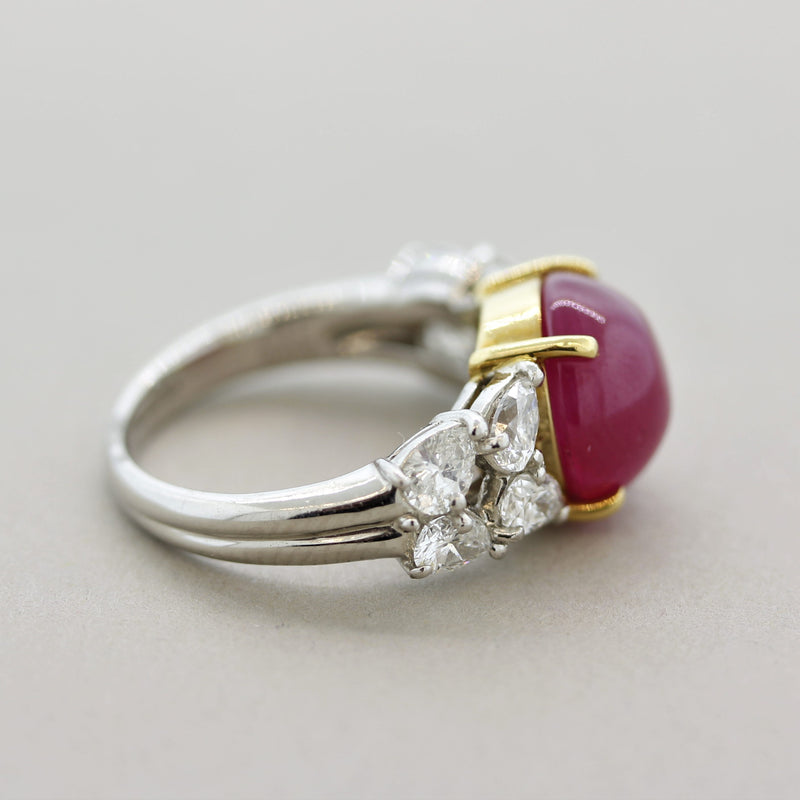 Cabochon Ruby Diamond Gold & Platinum Ring