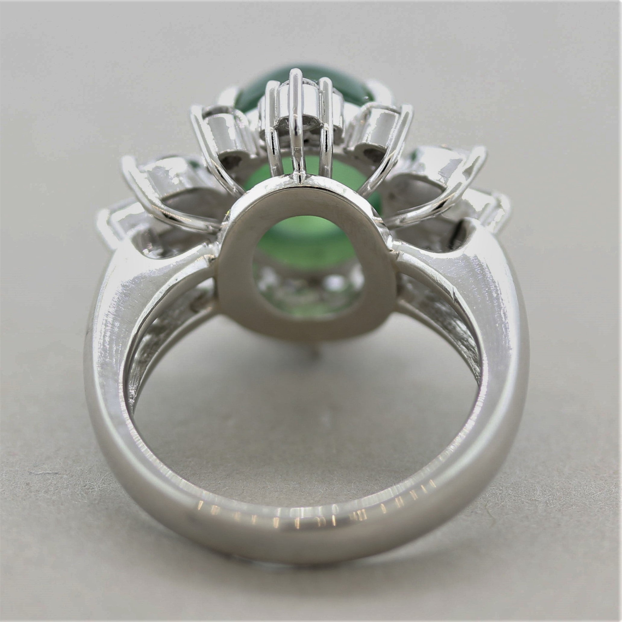 Natural Jadeite Jade Diamond Platinum Floral Ring, GIA Certified