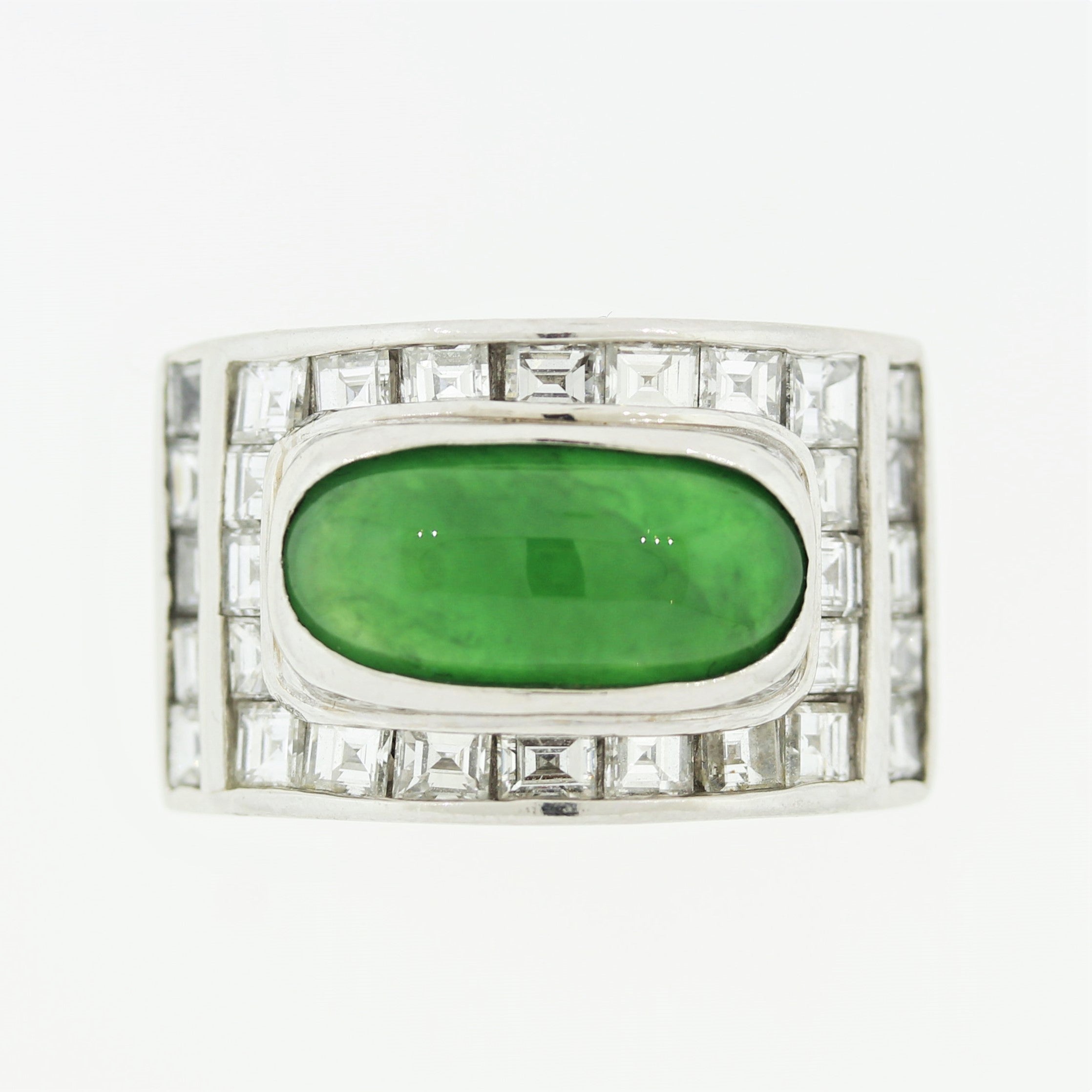 Jadeite Jade Diamond Platinum Unisex Band Ring