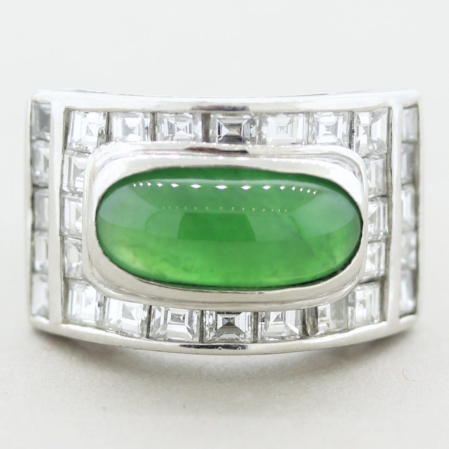 Jadeite Jade Diamond Platinum Unisex Band Ring