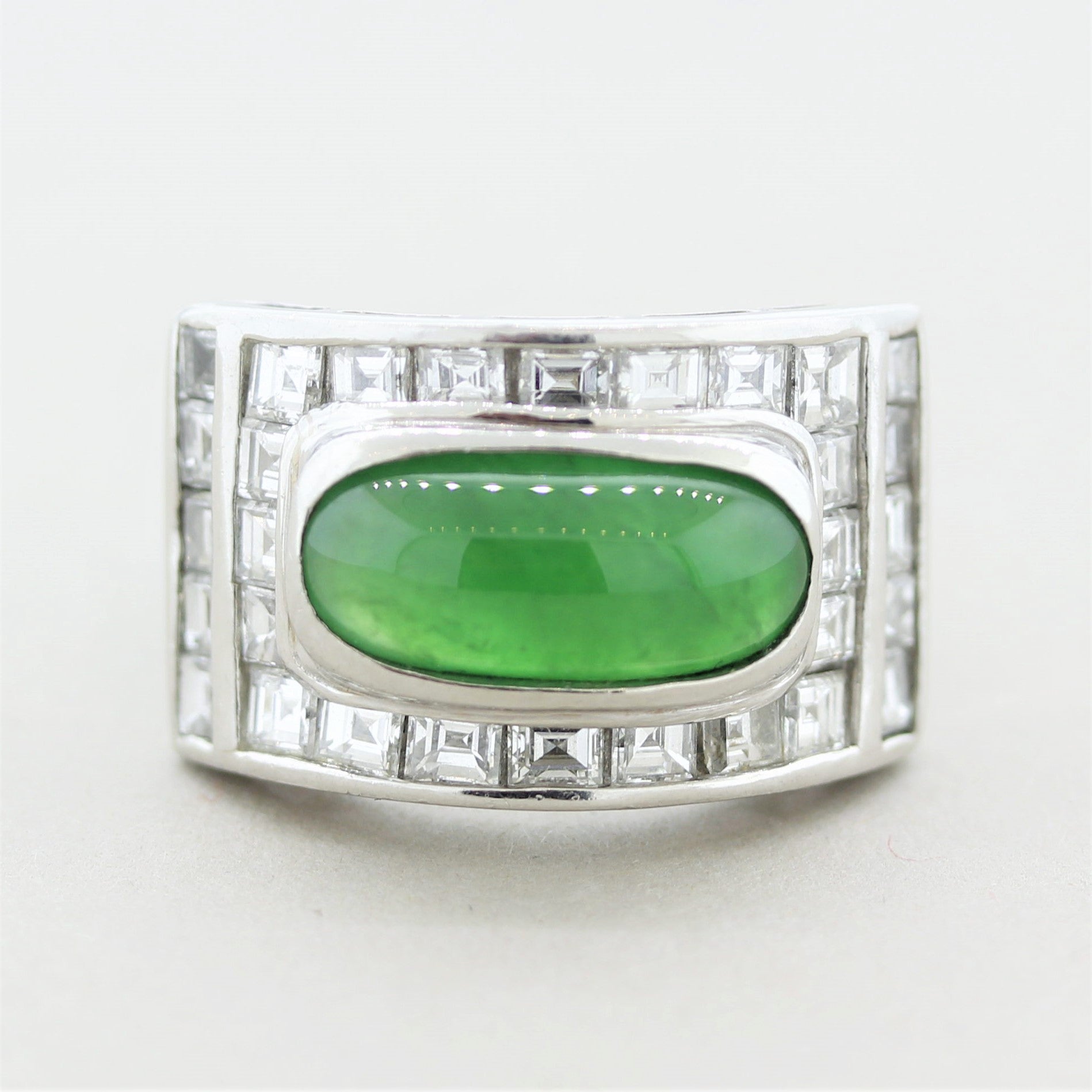 Jadeite Jade Diamond Platinum Unisex Band Ring