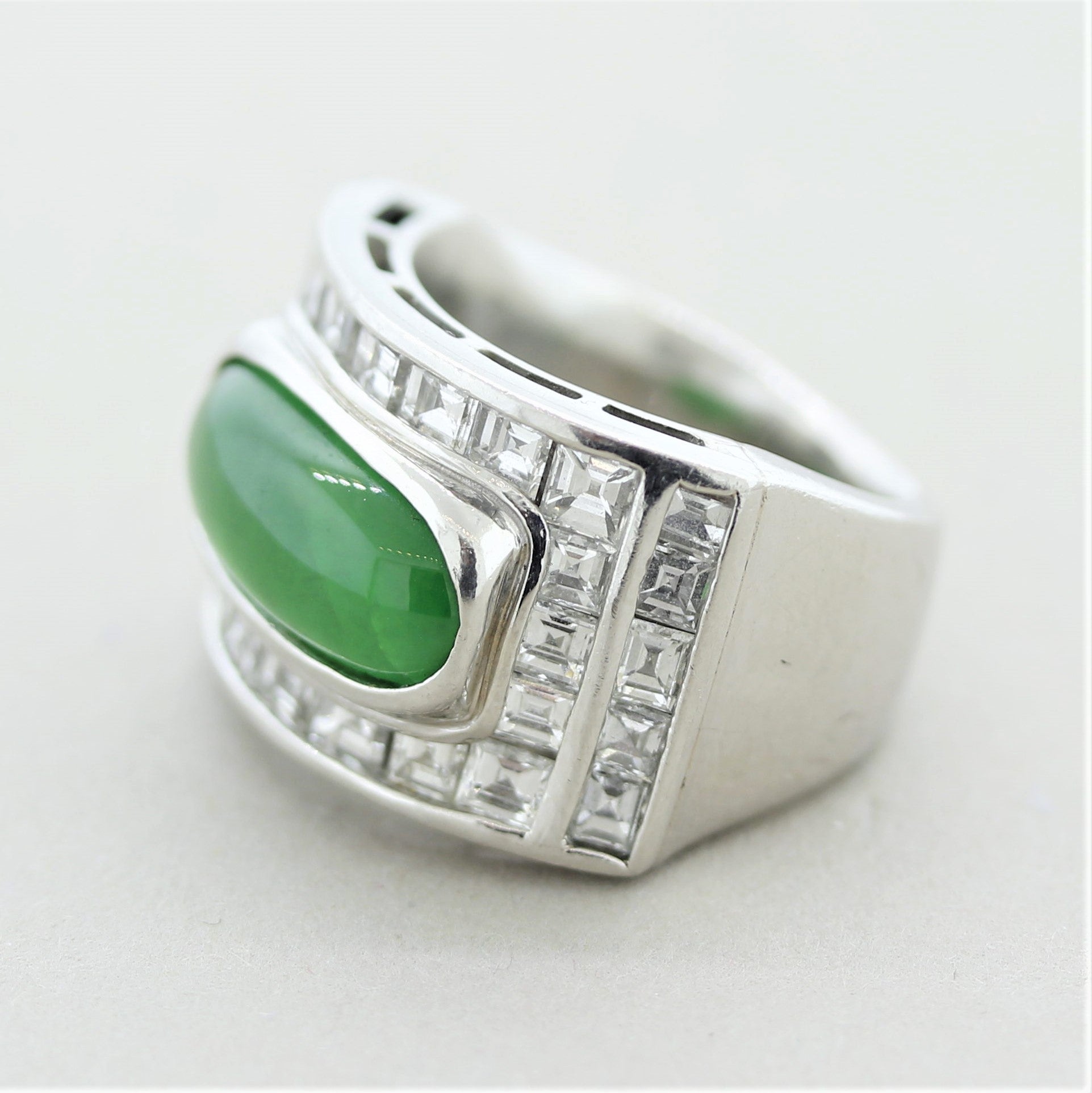 Jadeite Jade Diamond Platinum Unisex Band Ring