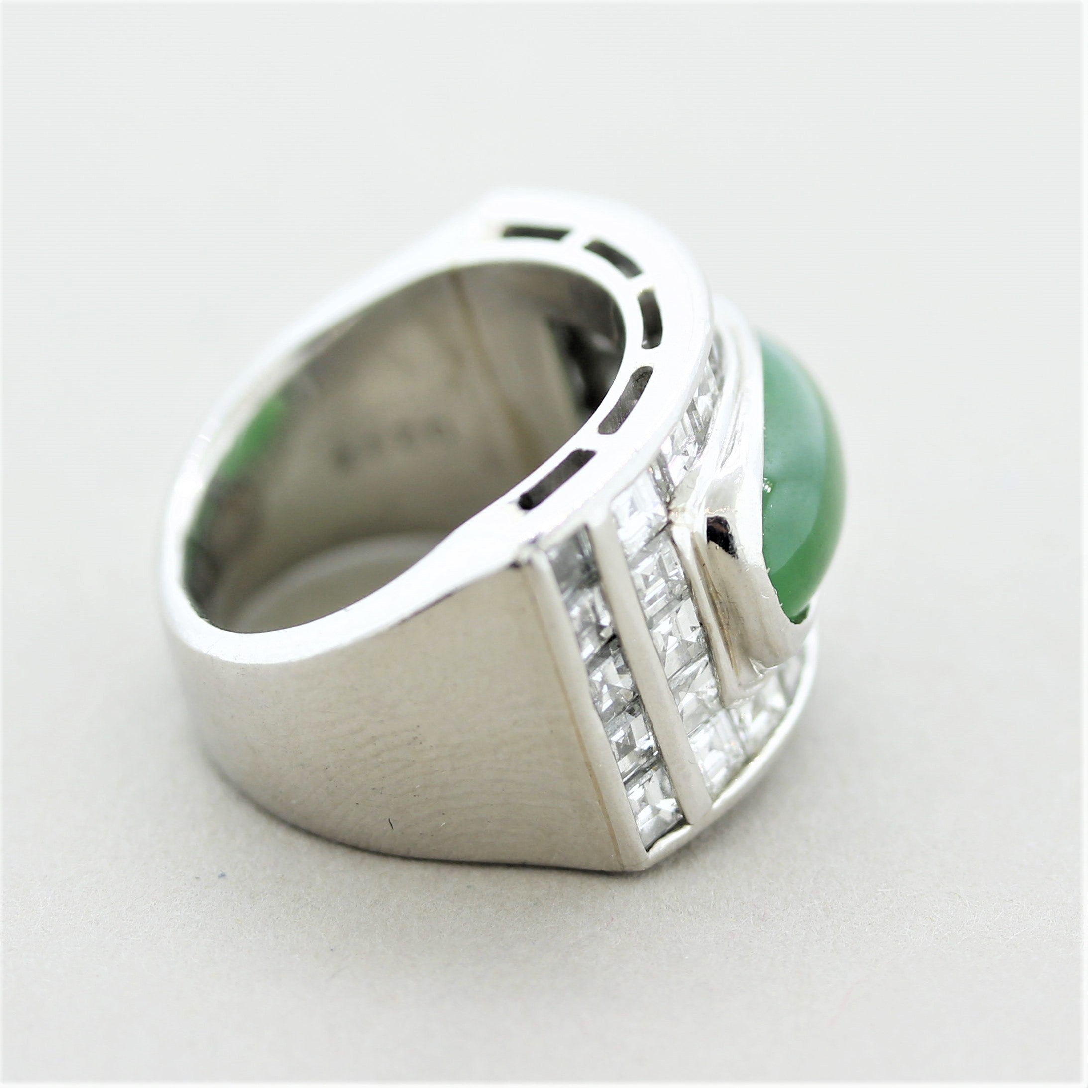 Jadeite Jade Diamond Platinum Unisex Band Ring