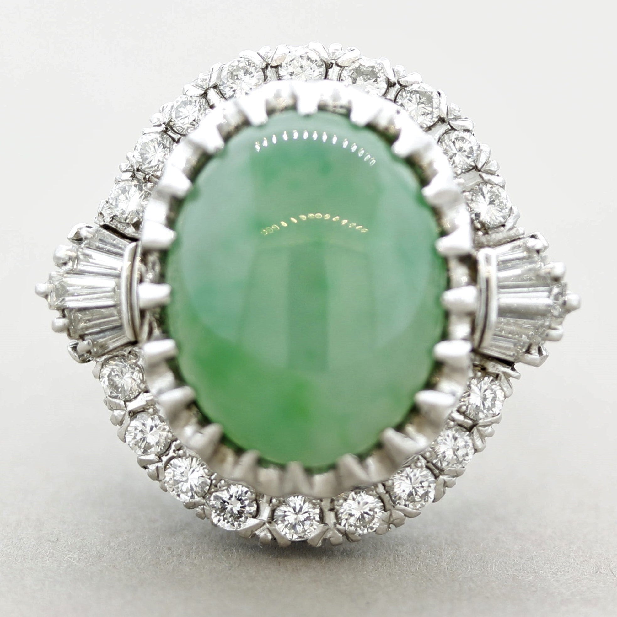 Antique-Style Jadeite Jade Diamond Platinum Cocktail Ring, GIA Certified