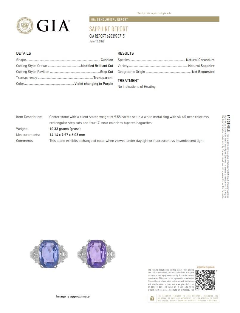 9.27 Carat Color-Change Sapphire Diamond Platinum Ring, GIA Certified