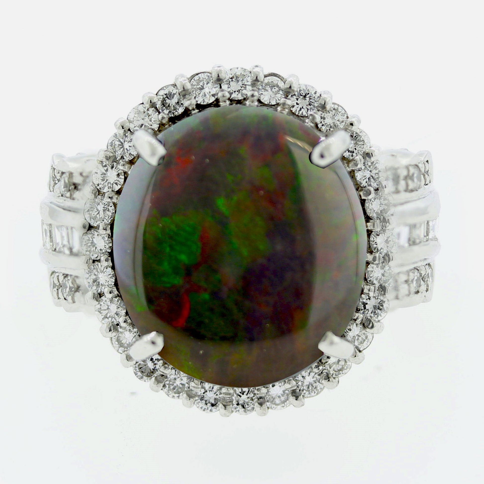 Australian Opal Diamond Platinum Dinner Ring