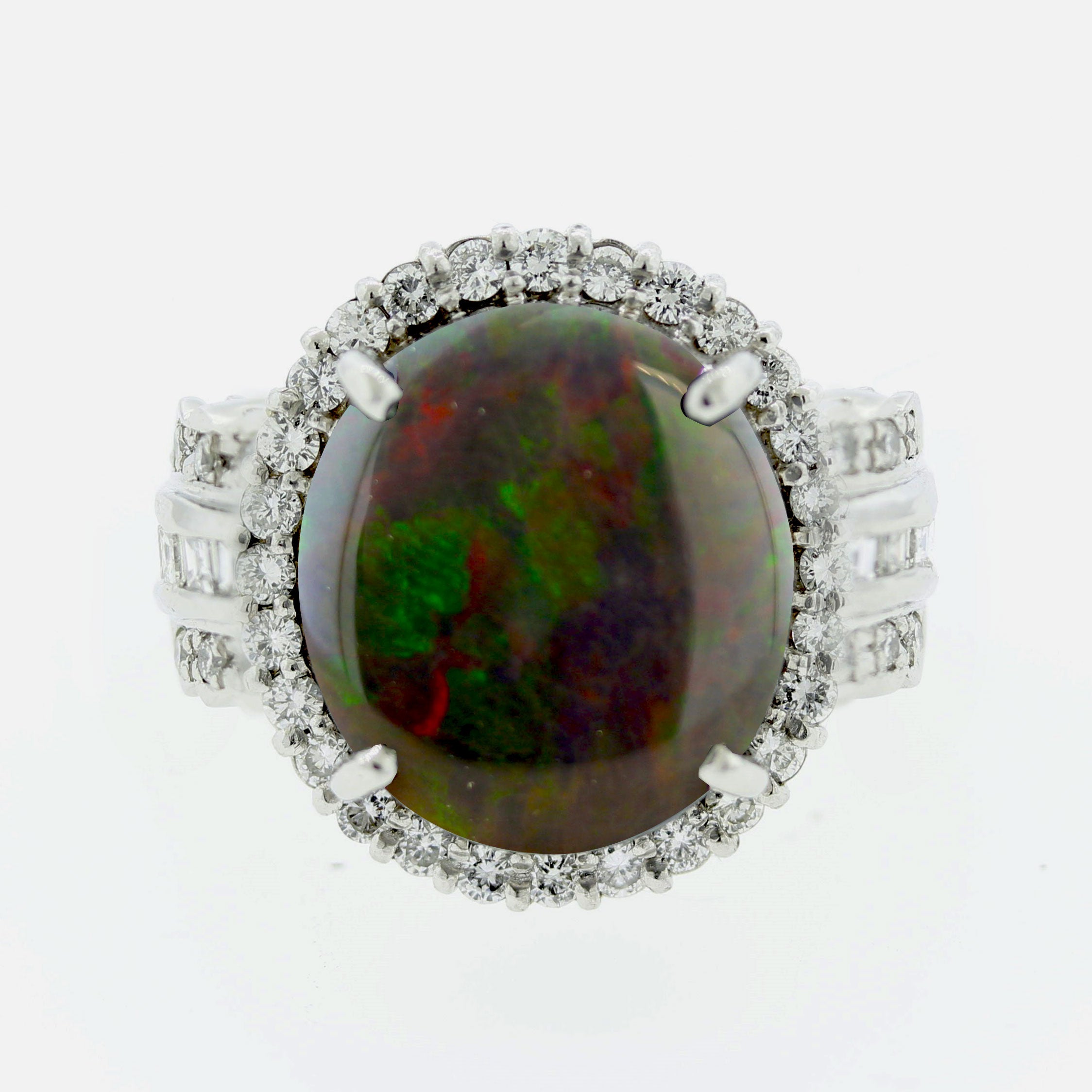 Australian Opal Diamond Platinum Dinner Ring