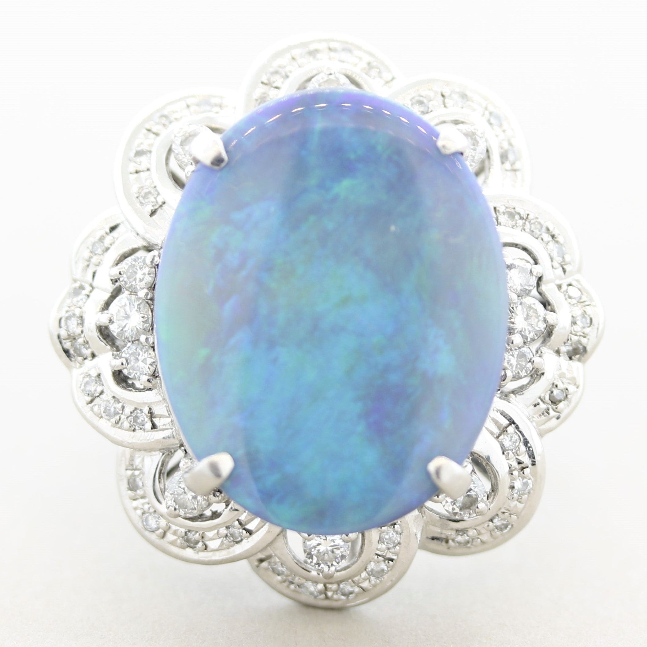Large Australian Black Opal Diamond Platinum Cocktail Ring