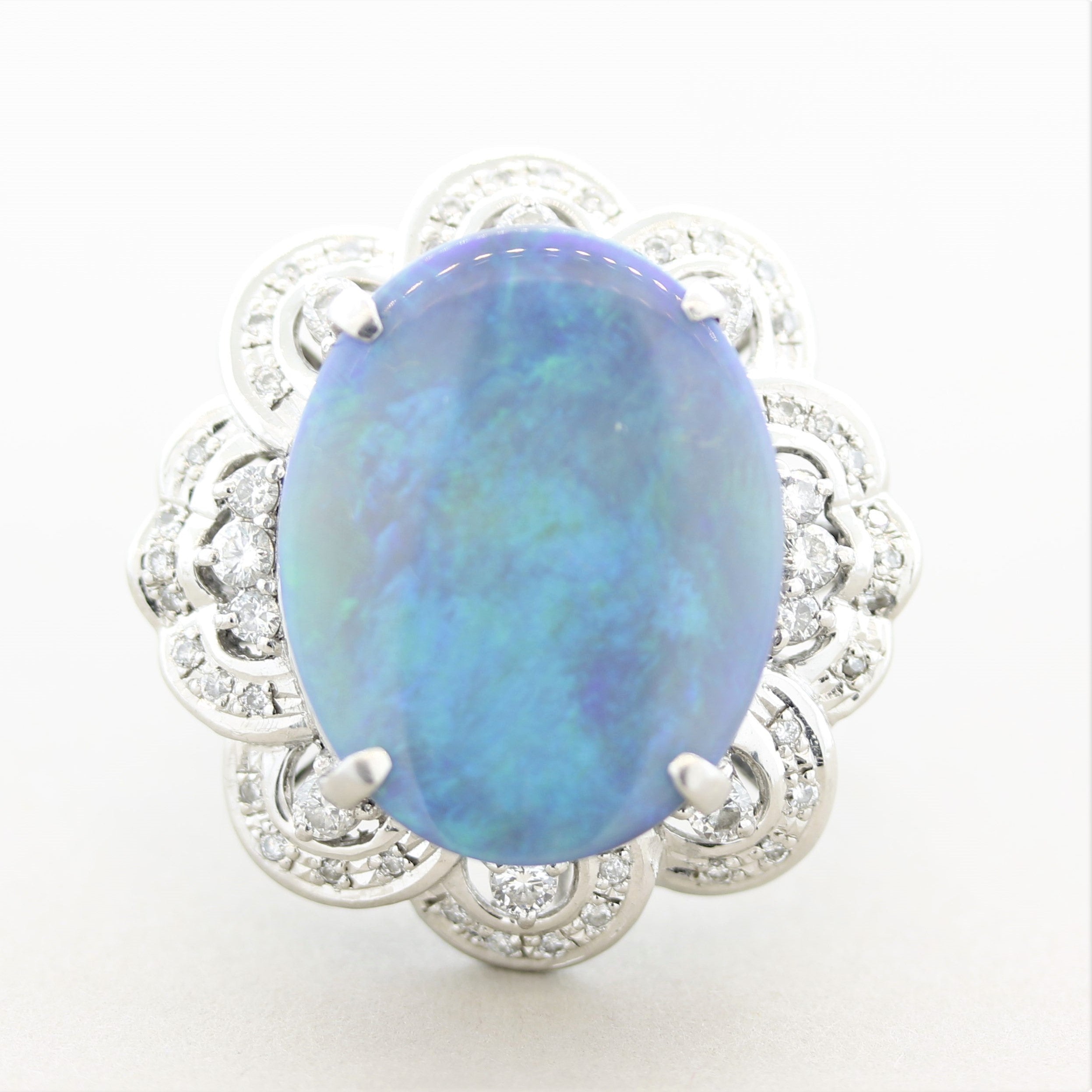 Large Australian Black Opal Diamond Platinum Cocktail Ring