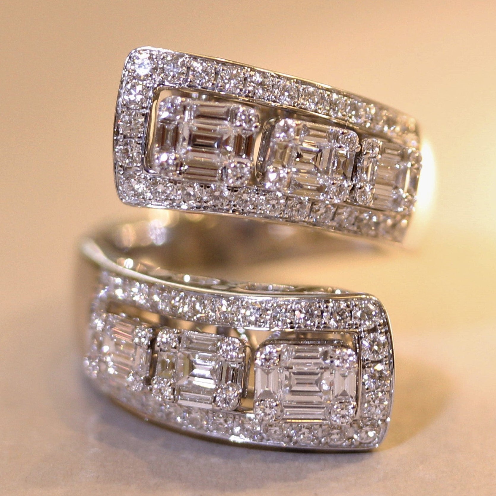Modern Diamond Gold Slide Bypass Cocktail Ring