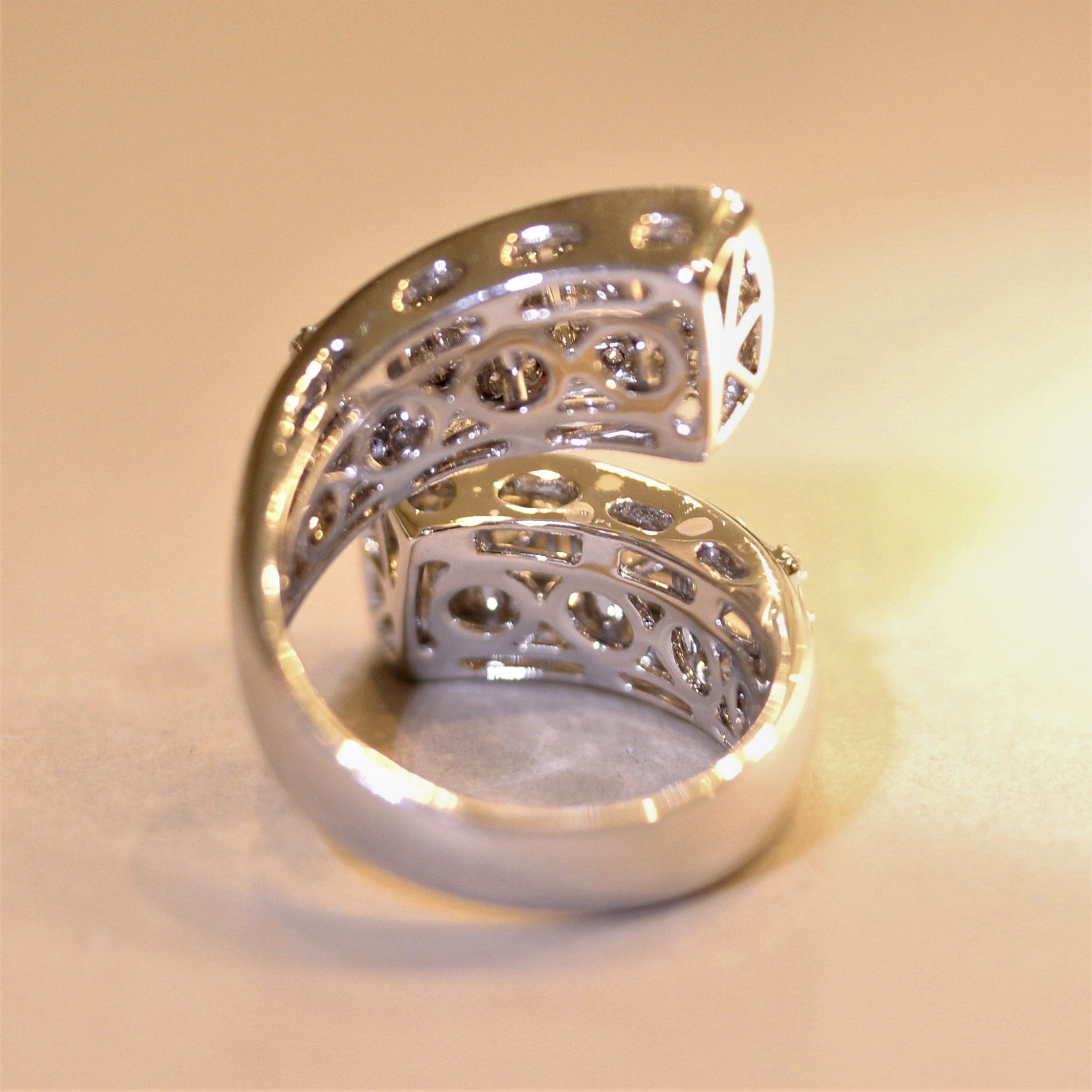 Modern Diamond Gold Slide Bypass Cocktail Ring