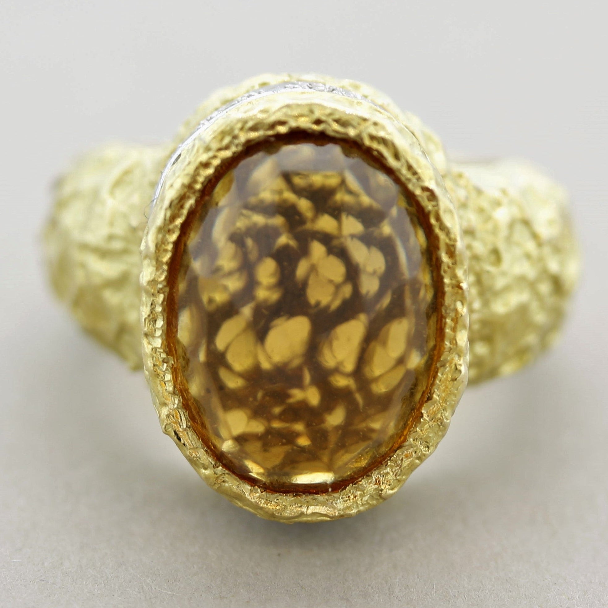 Citrine Diamond Gold Dome Cocktail Ring