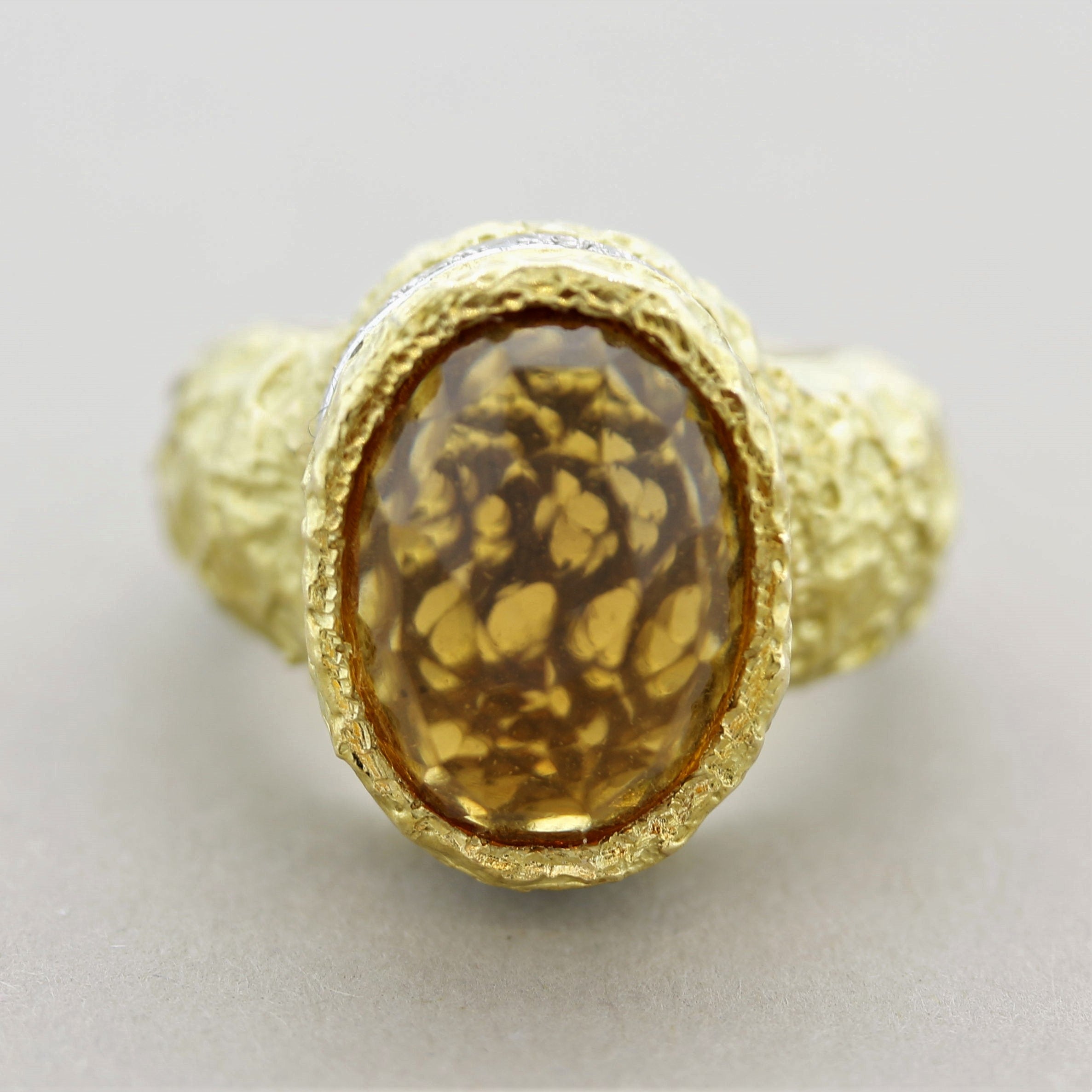 Citrine Diamond Gold Dome Cocktail Ring