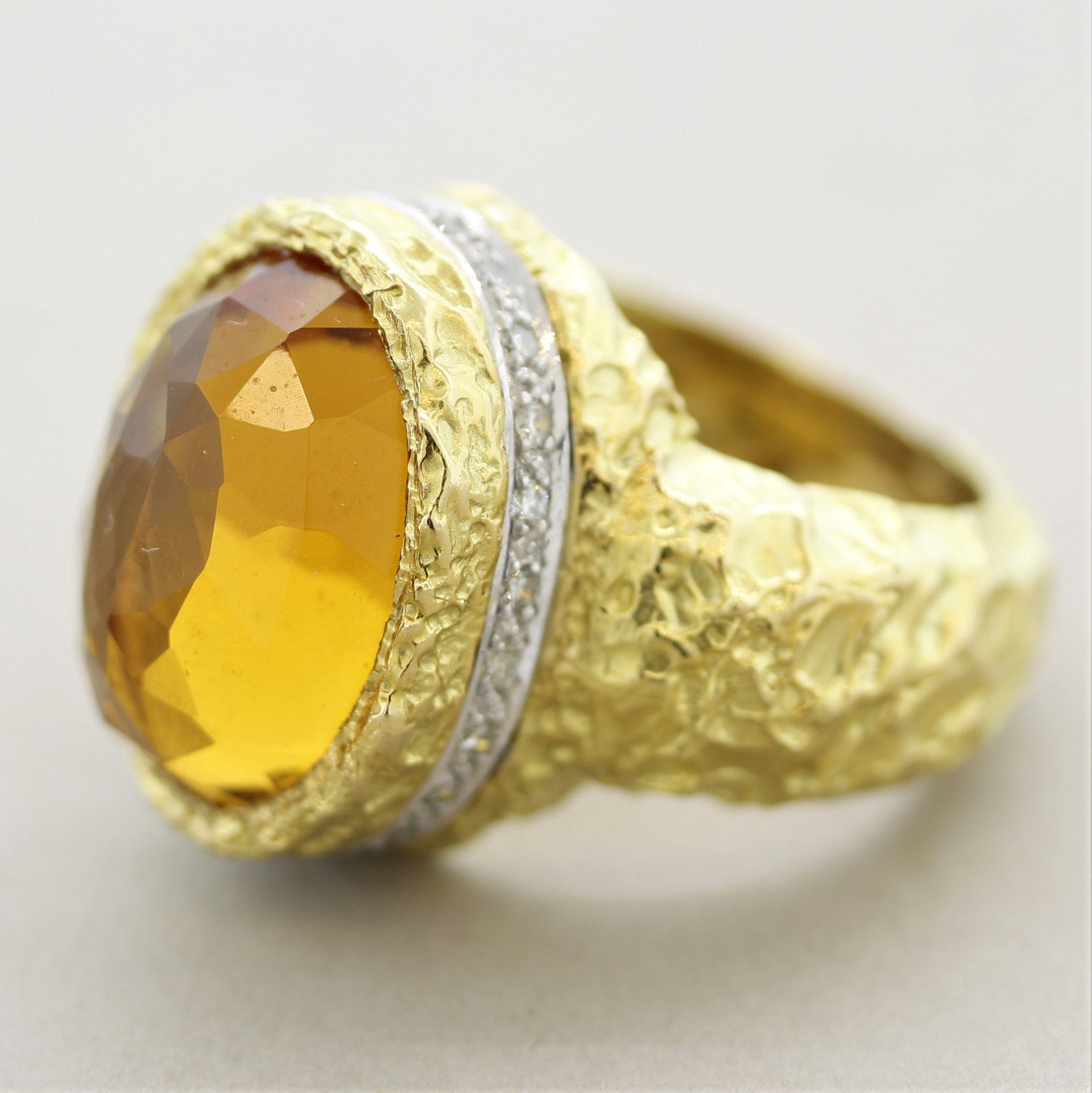 Citrine Diamond Gold Dome Cocktail Ring