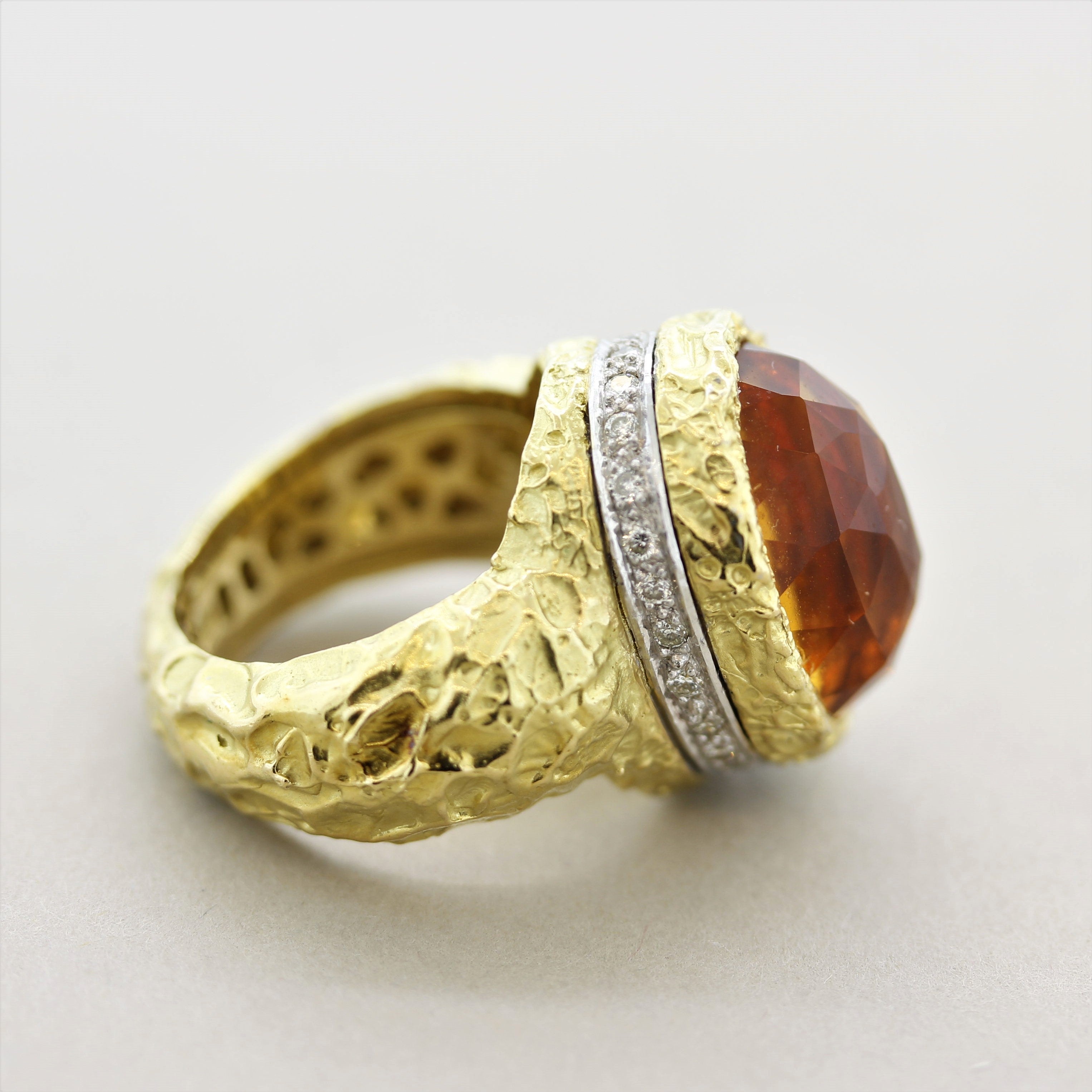 Citrine Diamond Gold Dome Cocktail Ring