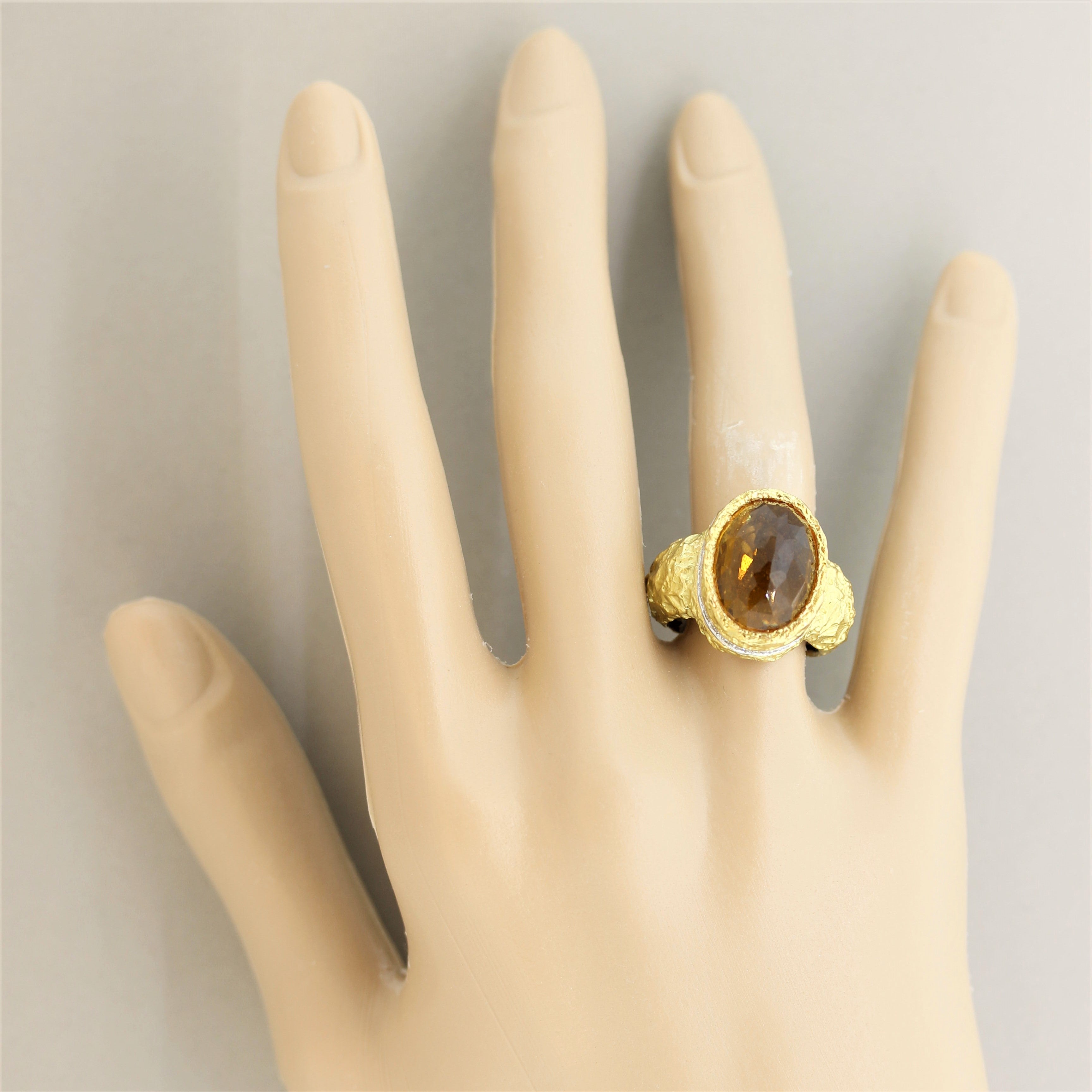 Citrine Diamond Gold Dome Cocktail Ring