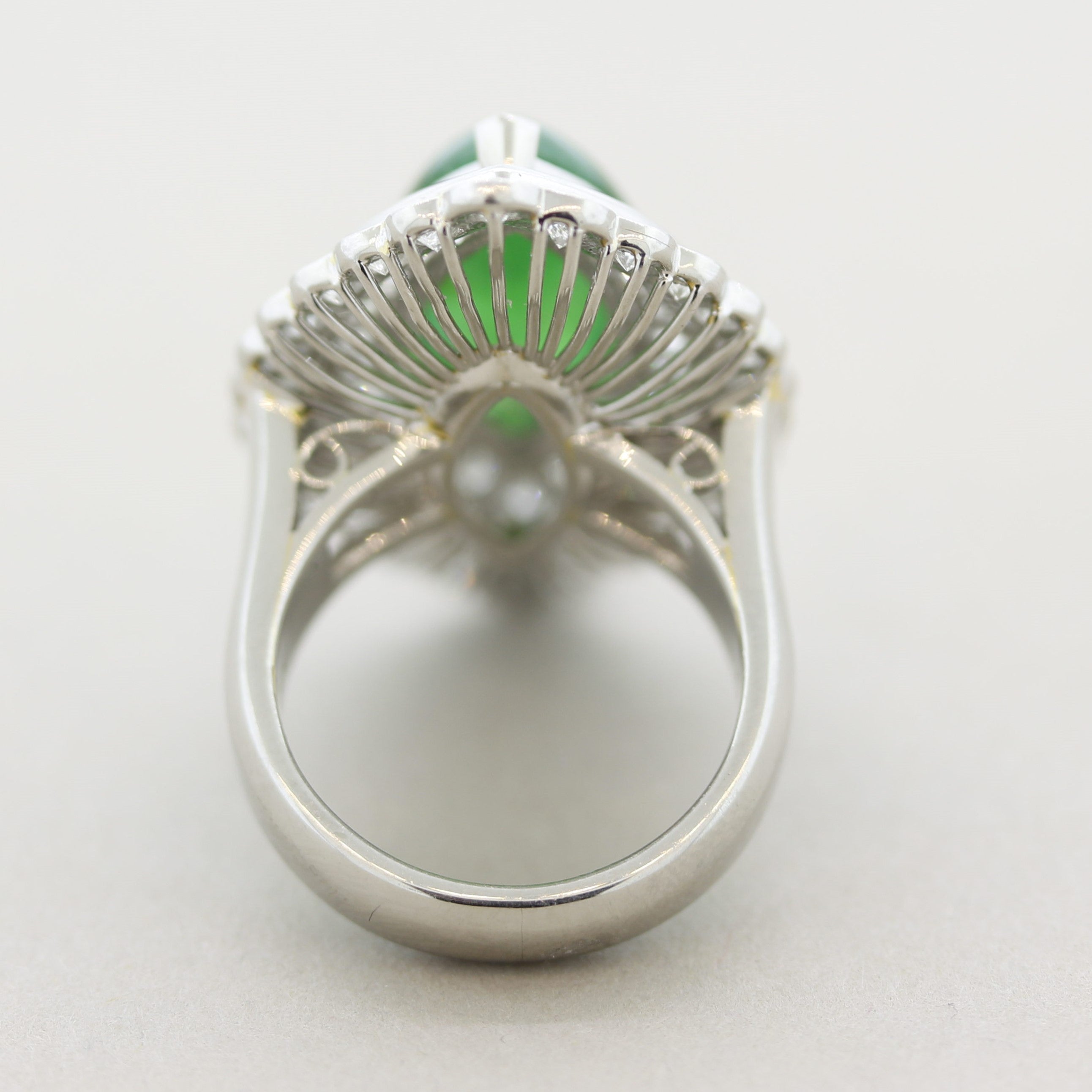 Jadeite Jade Diamond Platinum Navette-Style Cocktail Ring, GIA Certified