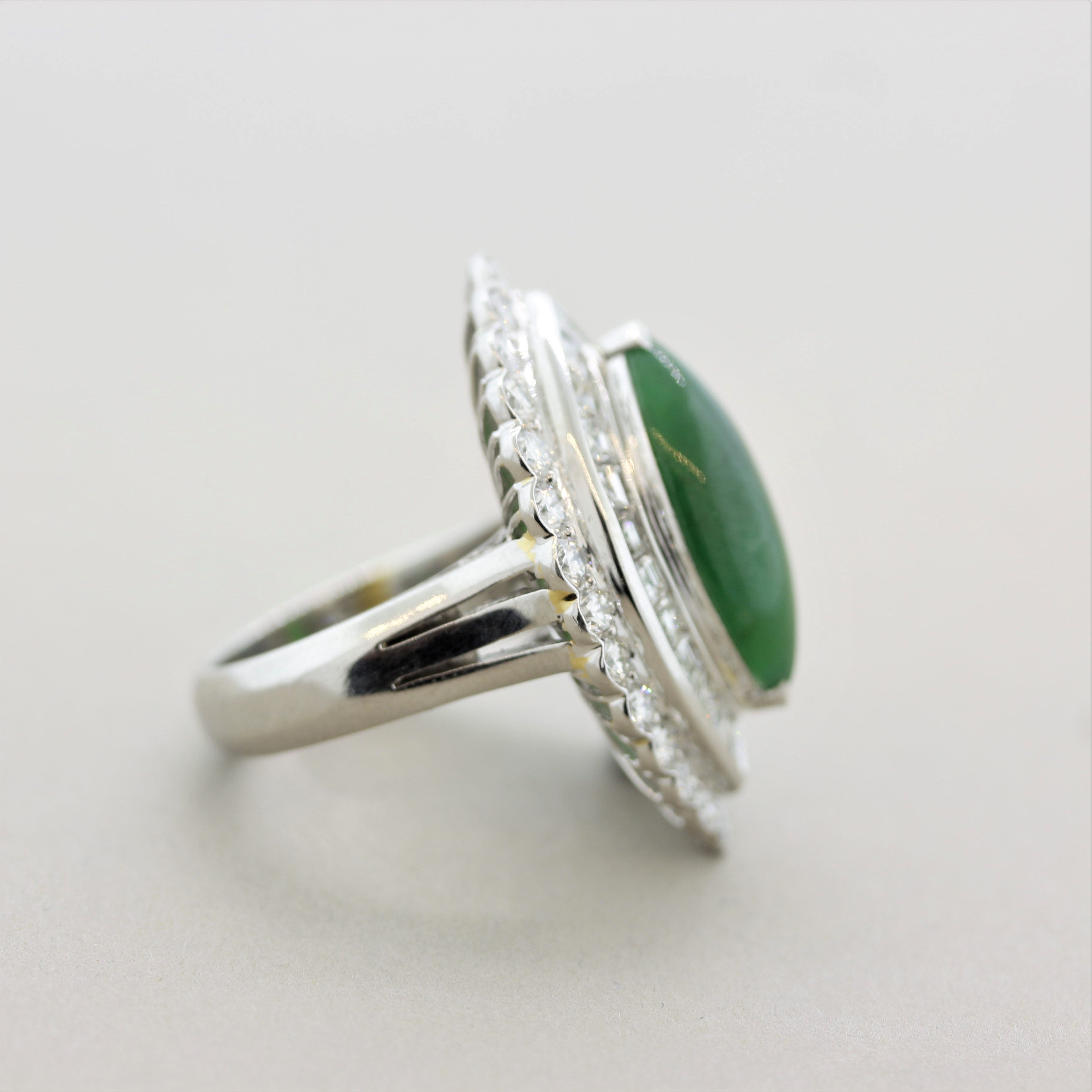 Jadeite Jade Diamond Platinum Navette-Style Cocktail Ring, GIA Certified